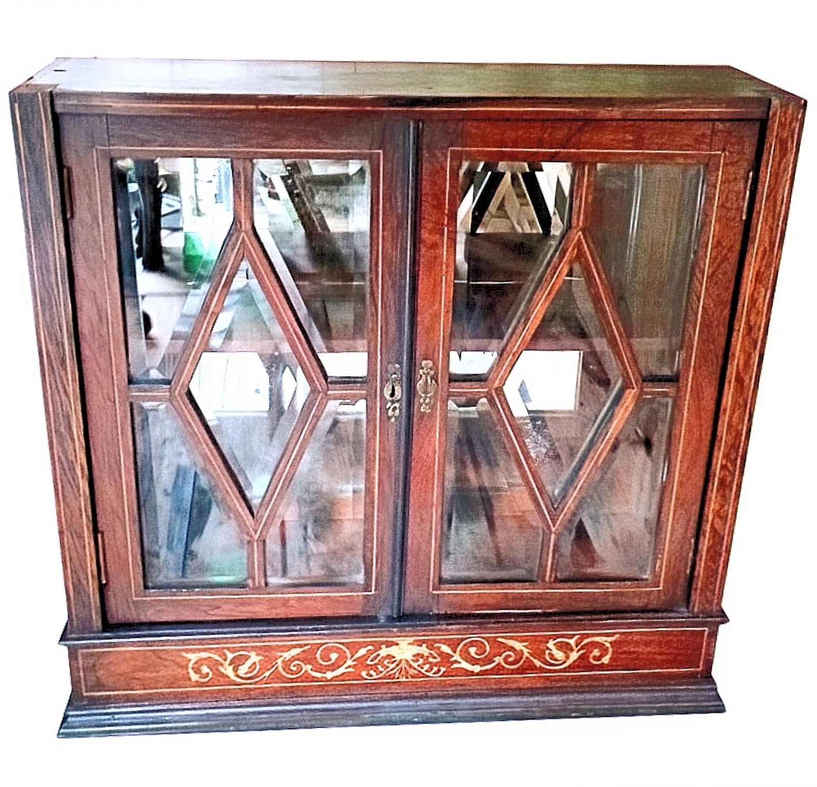Exquisite Victorian Inlaid Mahogany Display Cabinet 19th C.