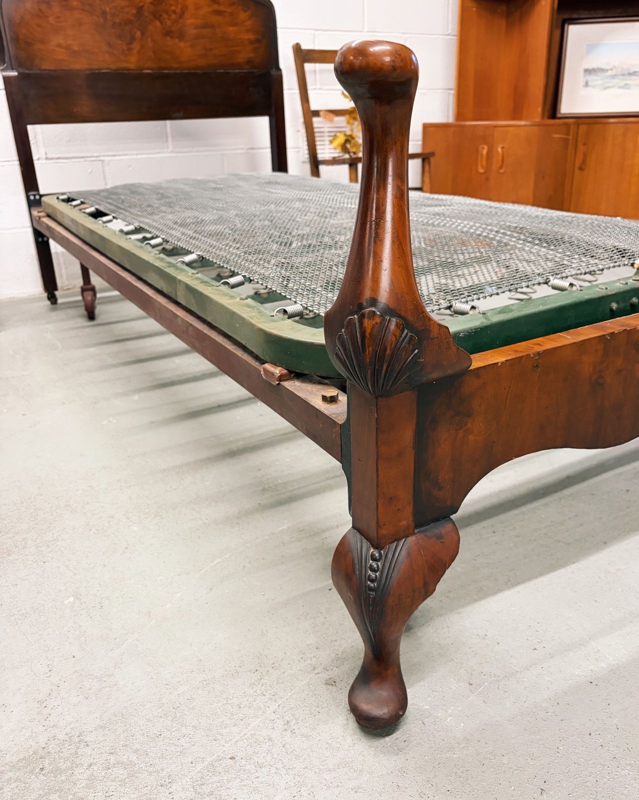 Art Deco English Burr Walnut Vono Bedstead Frame Queen Anne photo buy