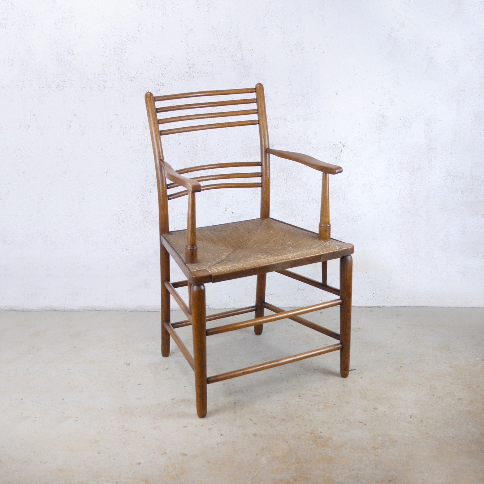 Antique Arts & Crafts Sussex Chair William Morris Style Rush Seat #103056 photo for sale