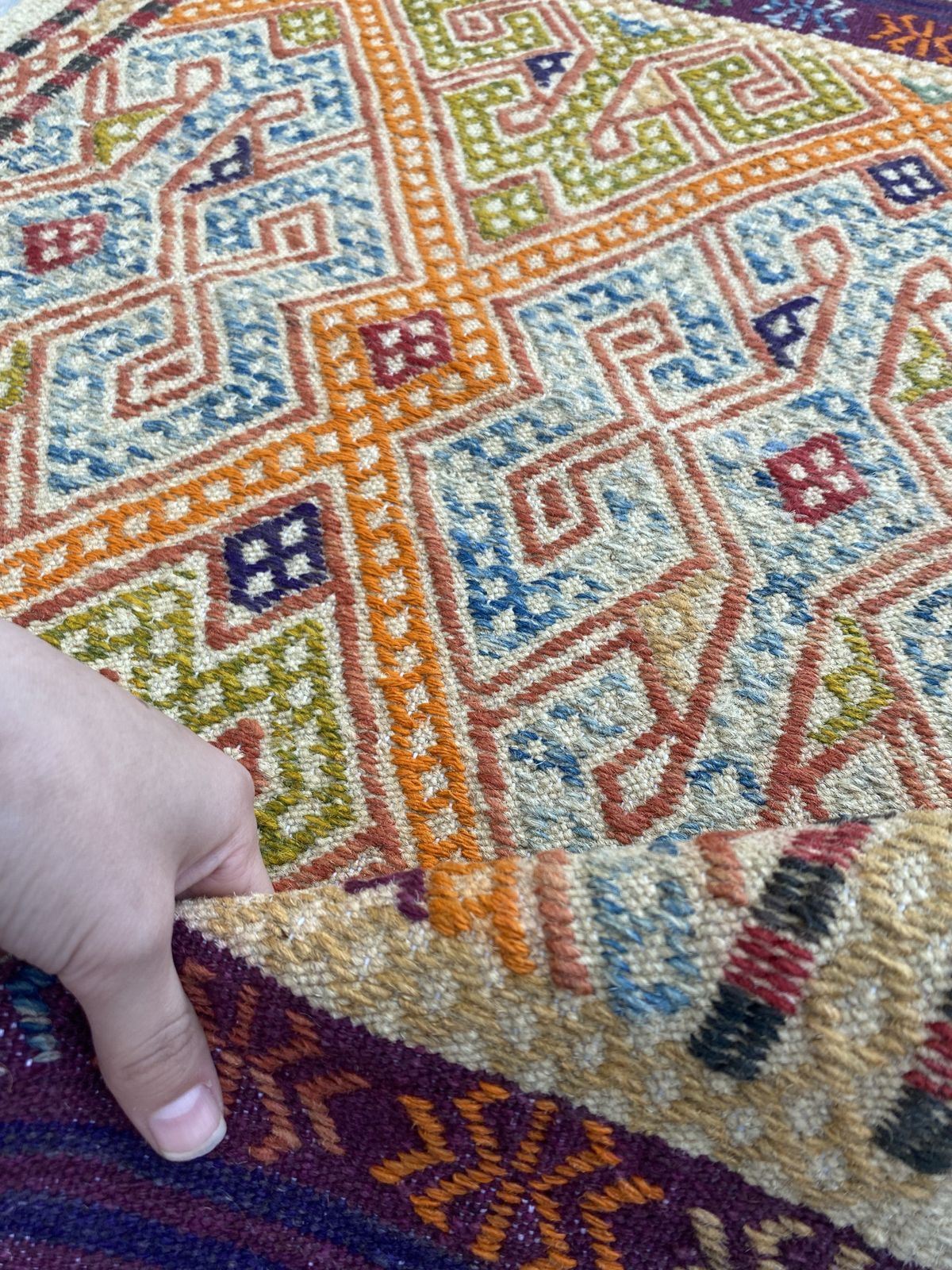 2x3 Colourful Afghan Soumak Boho Rug photo vintage