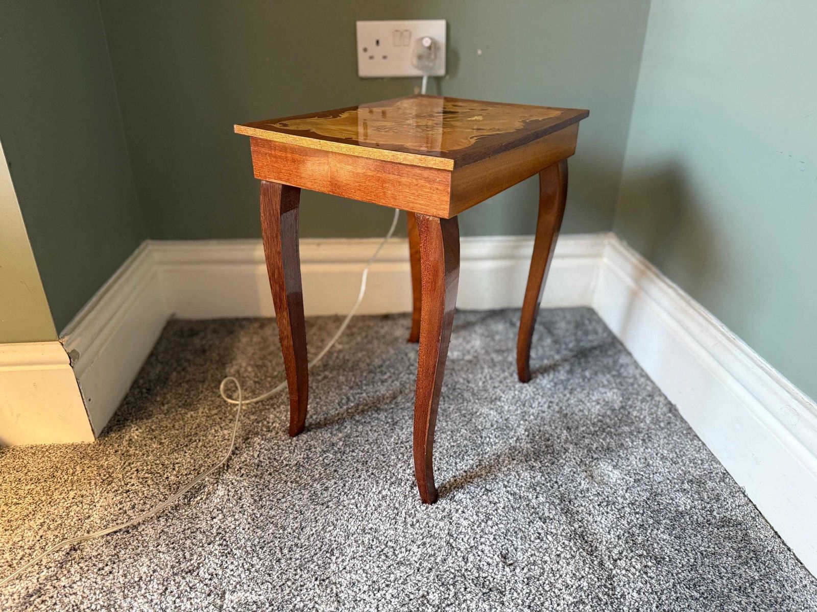 Musical Marquetry Side Table, Sewing Table,Plant Stand, Occasional Table photo vintage