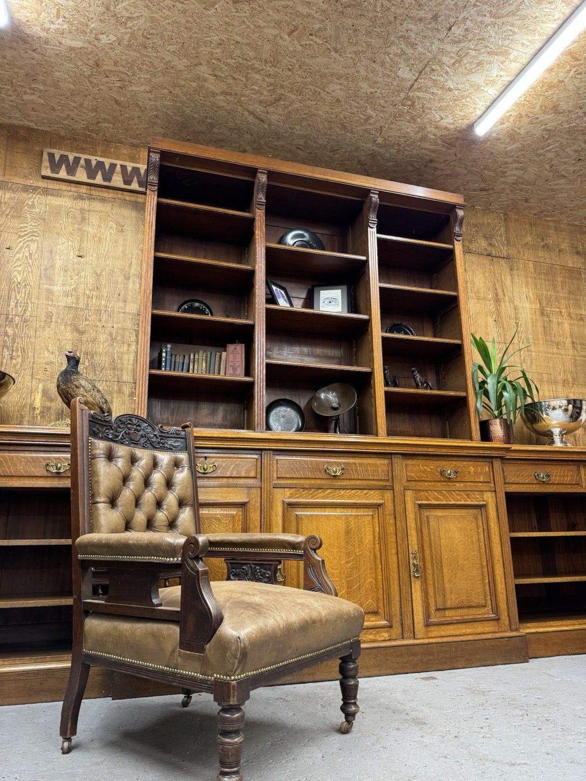 Victorian Solid Oak Breakfront Library Bookcase, Tv Stand, Sideboard Display photo furniture