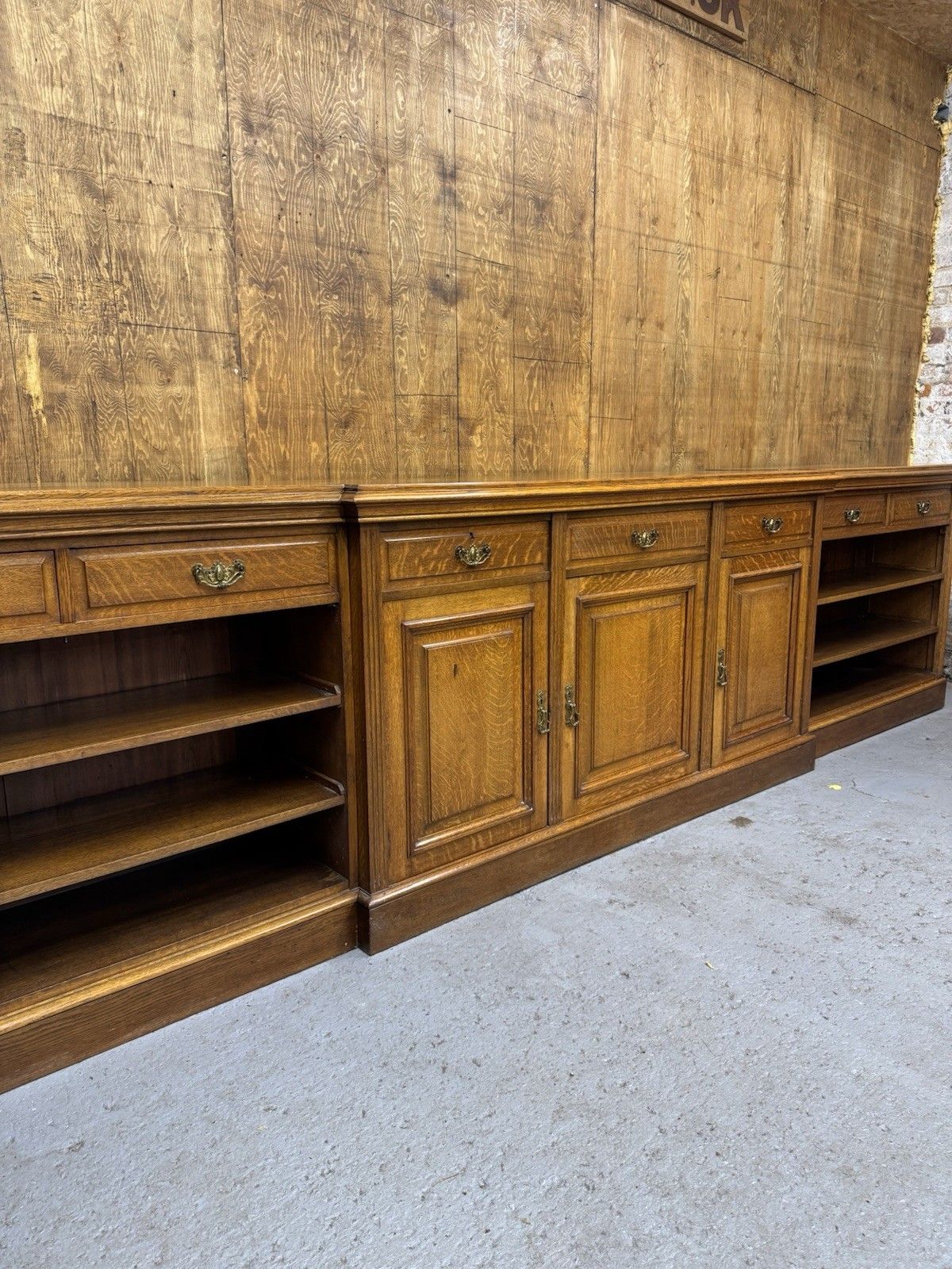 Victorian Solid Oak Breakfront Library Bookcase, Tv Stand, Sideboard Display photo Furniture