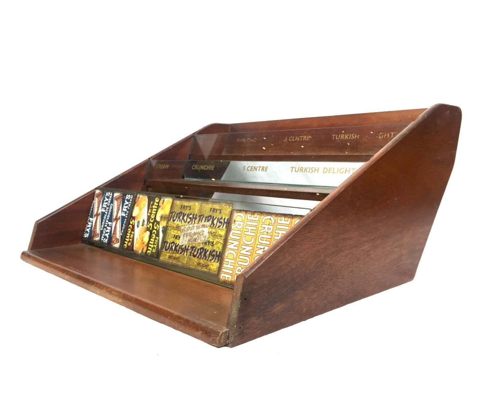 Antique Wooden & Glass Fry's Chocolate Bar Display Rack / Shop Countertop Unit photo for sale