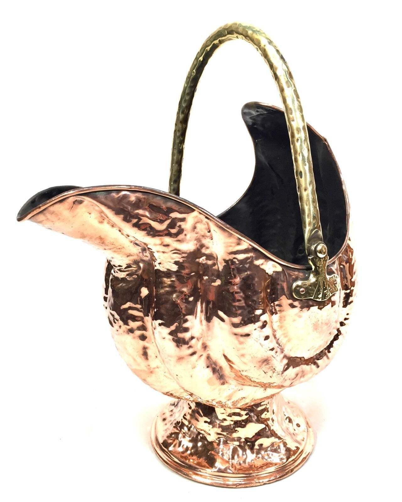 Antique Copper Fire Coal Scuttle With Brass Handle Art Nouveau / 19th Century photo for sale