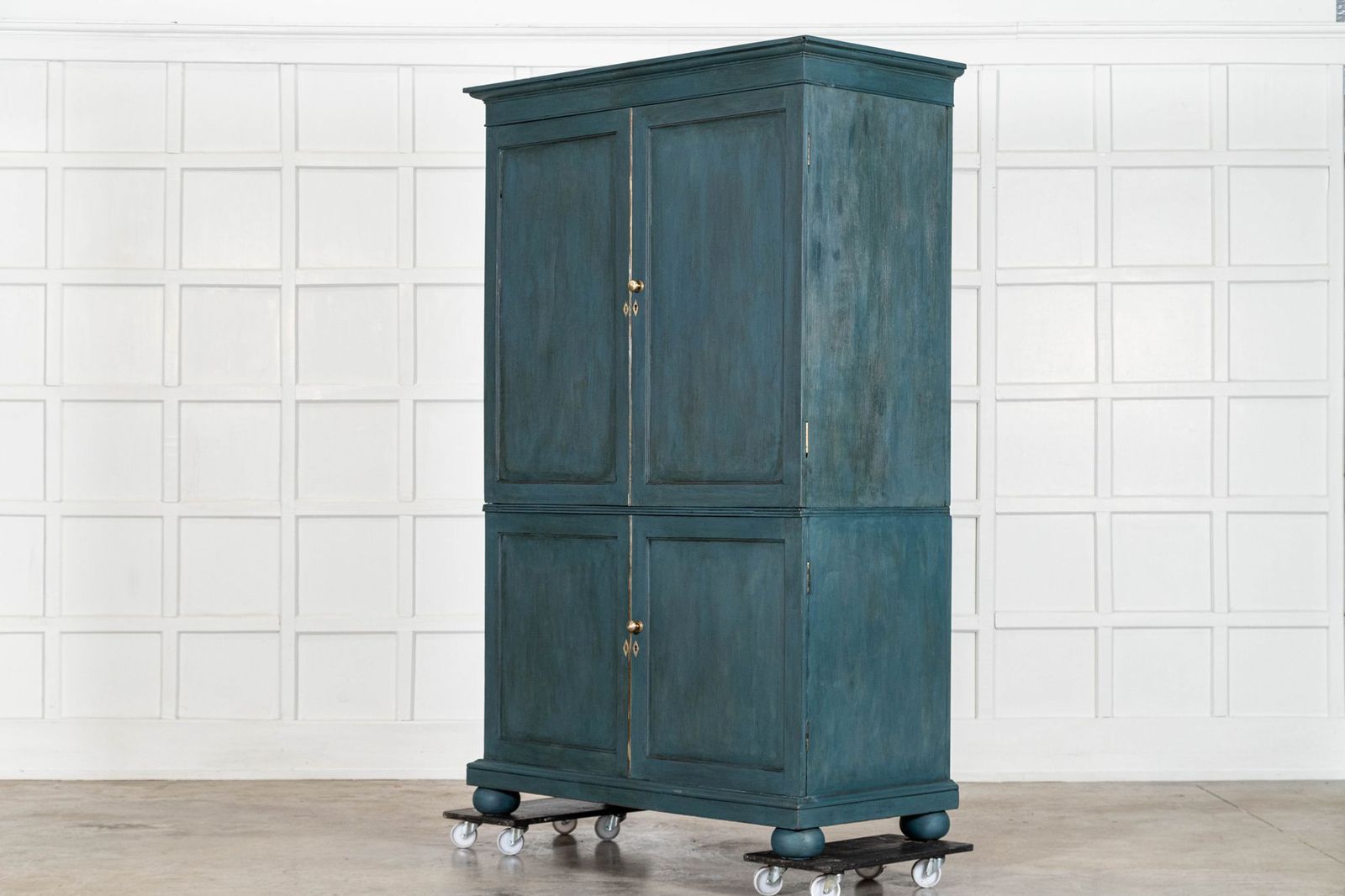 19thc English Mahogany Painted Linen Cabinet (Green/Blue) photo vinterior