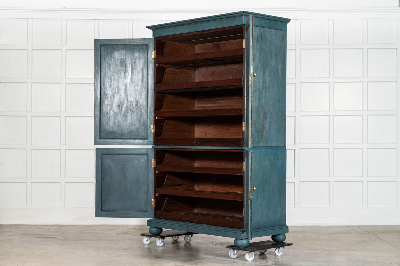 19thc English Mahogany Painted Linen Cabinet (Green/Blue) photo buy