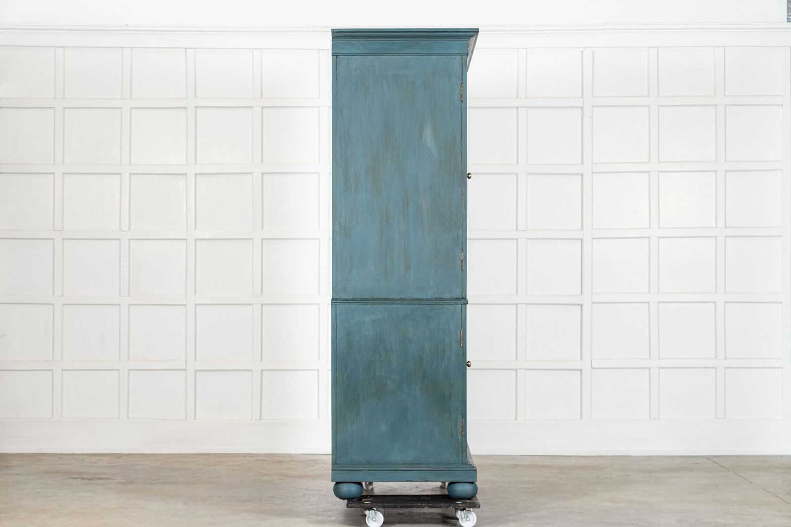 Furniture 19thc English Mahogany Painted Linen Cabinet (Green/Blue) photo