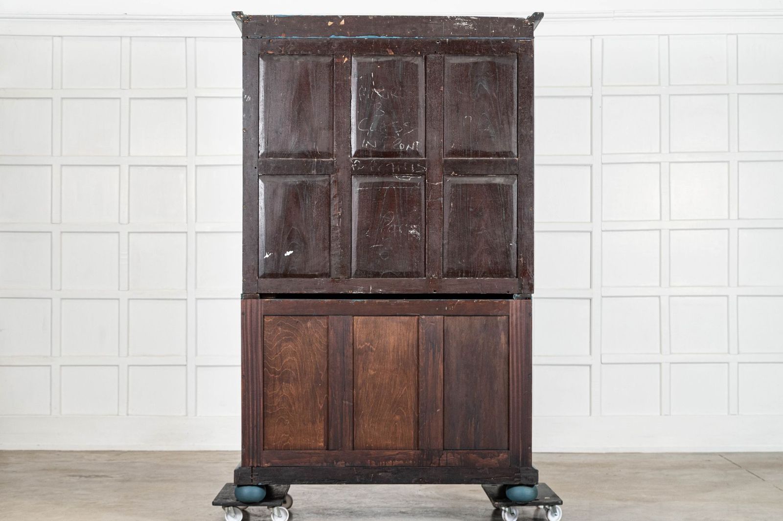 photo vintage 19thc English Mahogany Painted Linen Cabinet (Green/Blue)
