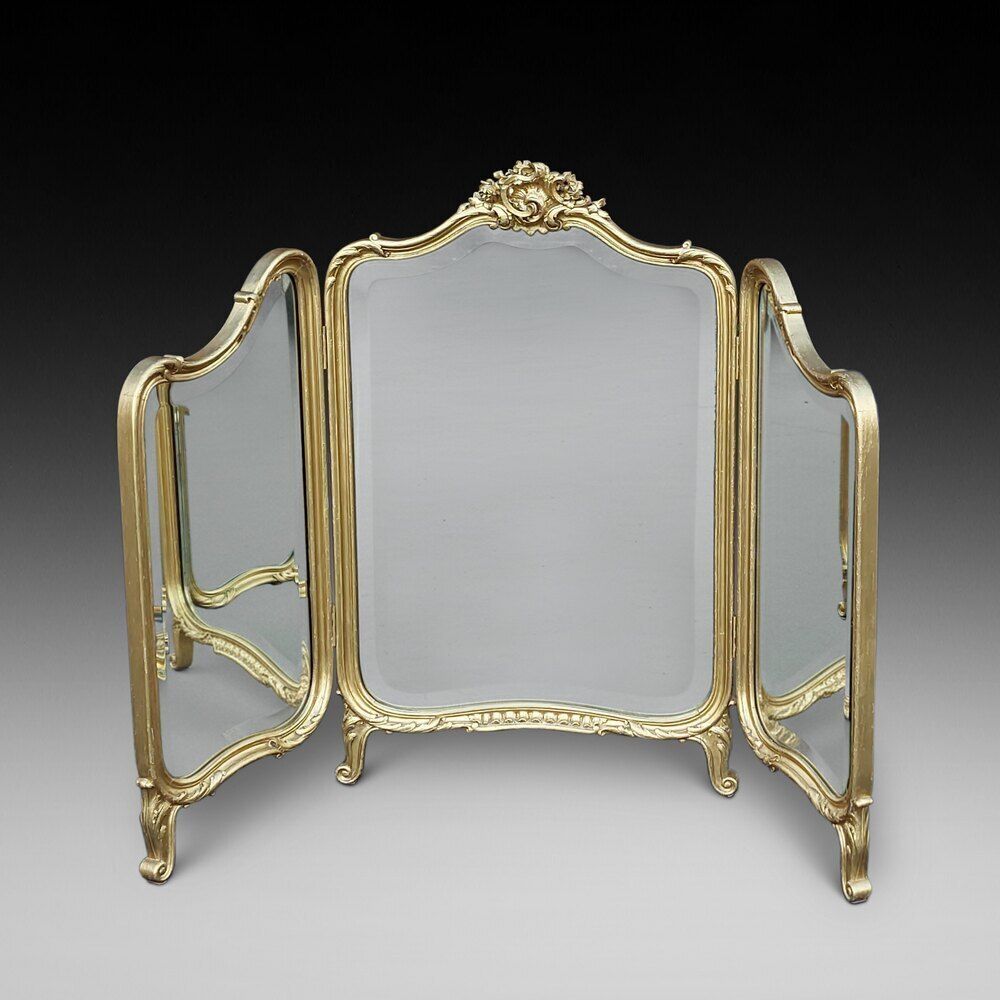 Early 20thc Gilt Folding Triple Dressing Mirror