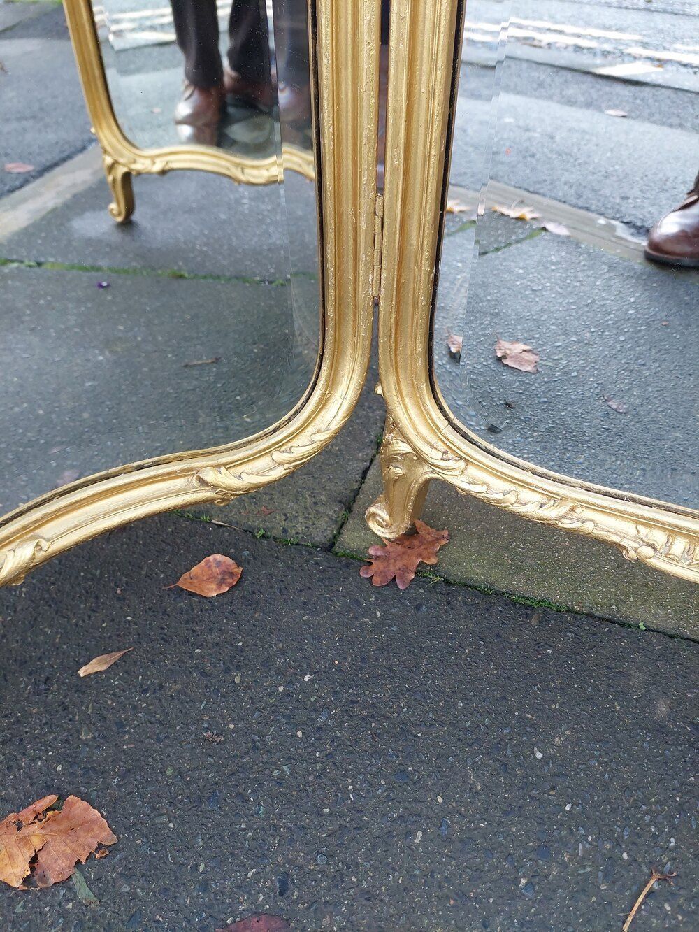 Early 20thc Gilt Folding Triple Dressing Mirror photo Home Decor