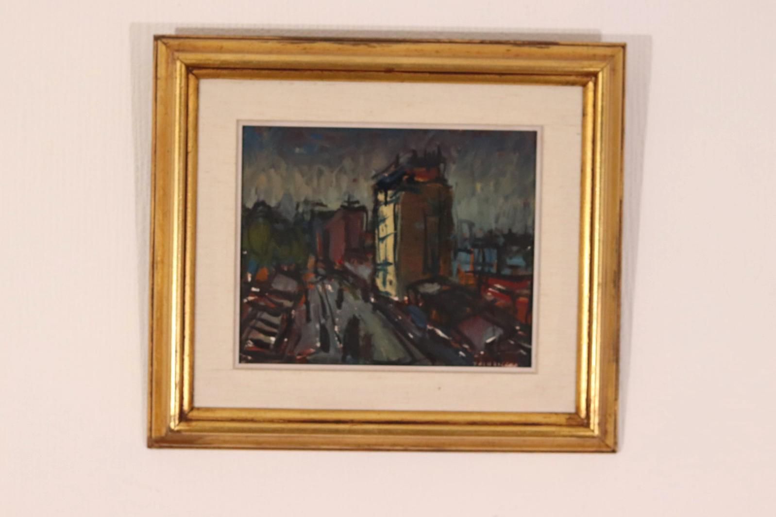 photo furniture Original Swedish Oil On Panel – “City II” By P.O. Zachrisson – Signed & Framed – 36 × 42 Cm (14.2" × 16.5")