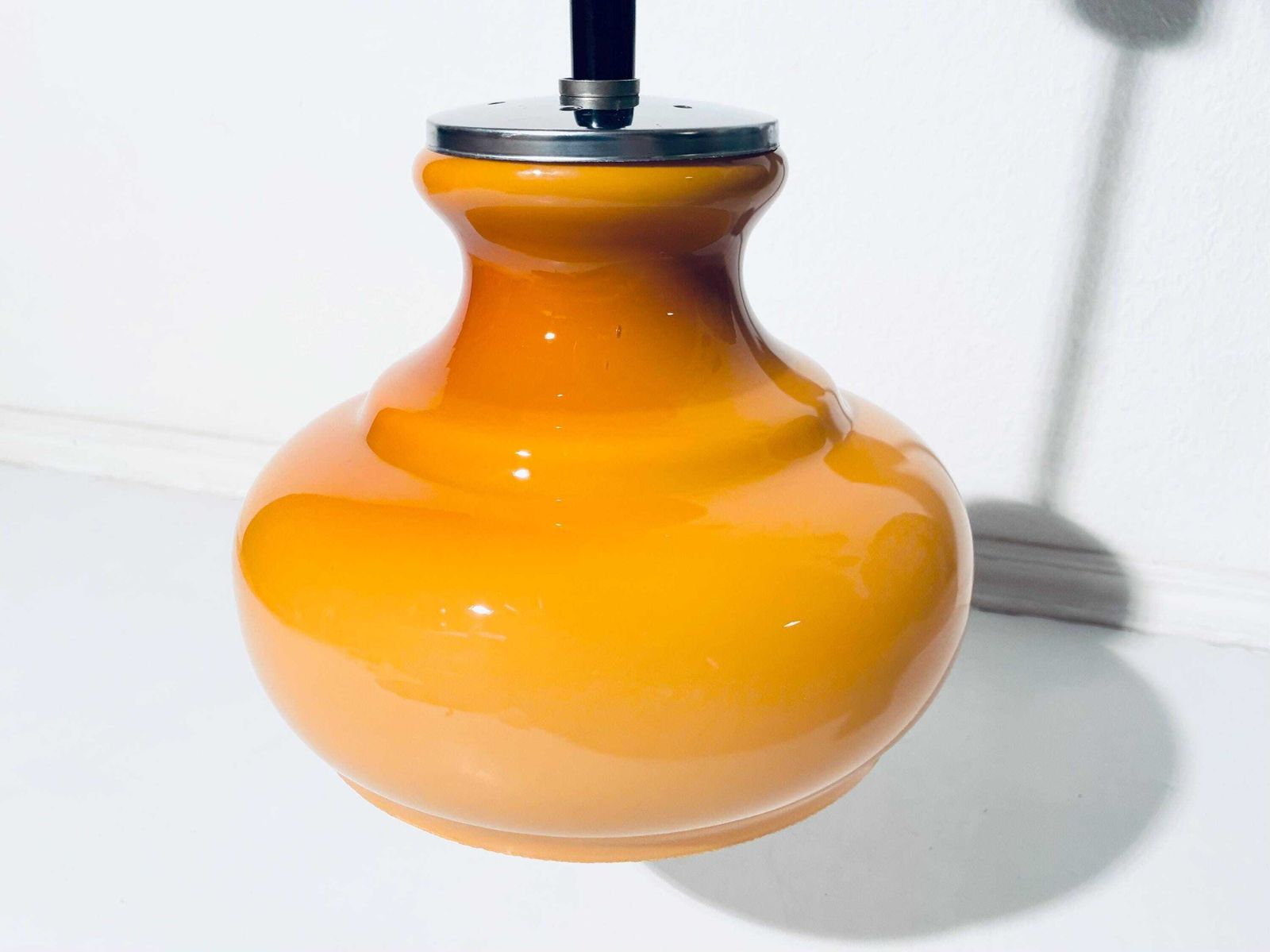 Yellow 1960s 1970s Opalique Glass Hanging Lamp / Vintage Mid Century Made In Italy photo buy