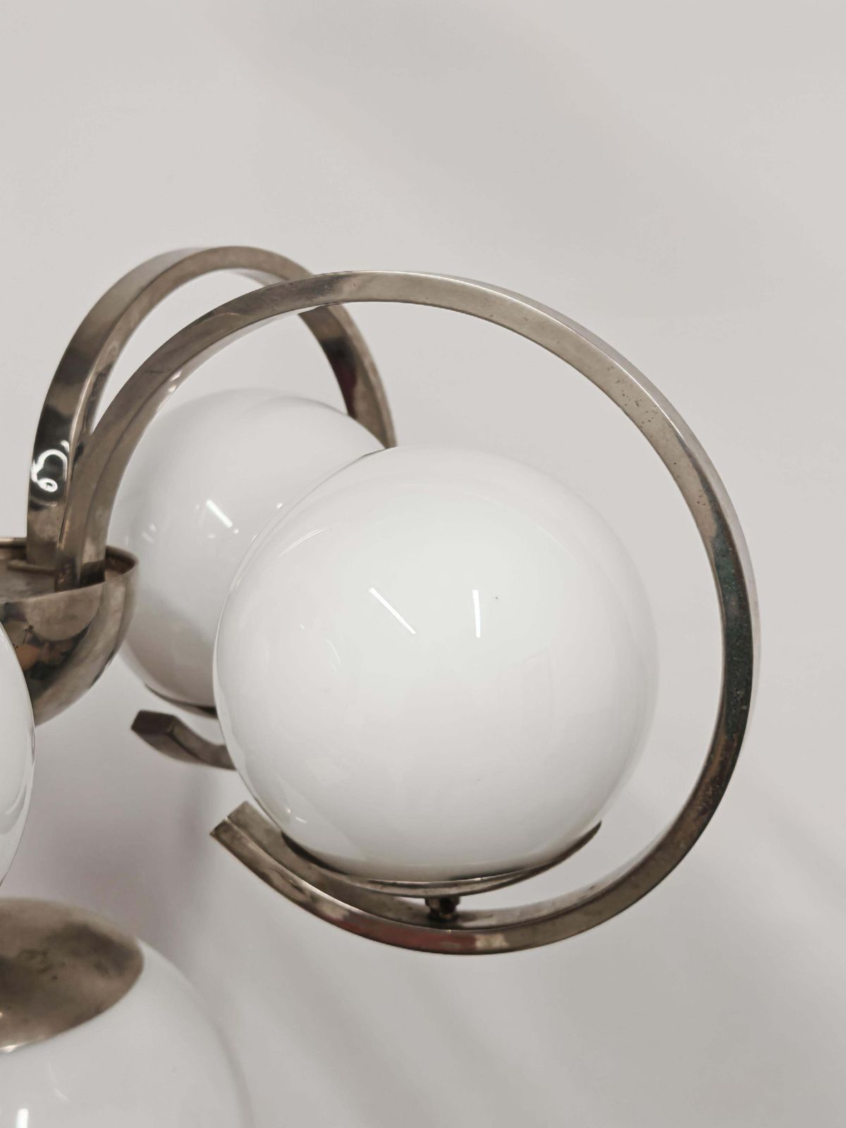 Xxl Bauhaus Salon Chandelier In Nickel Plated Brass And Milk Glass photo 3500.0
