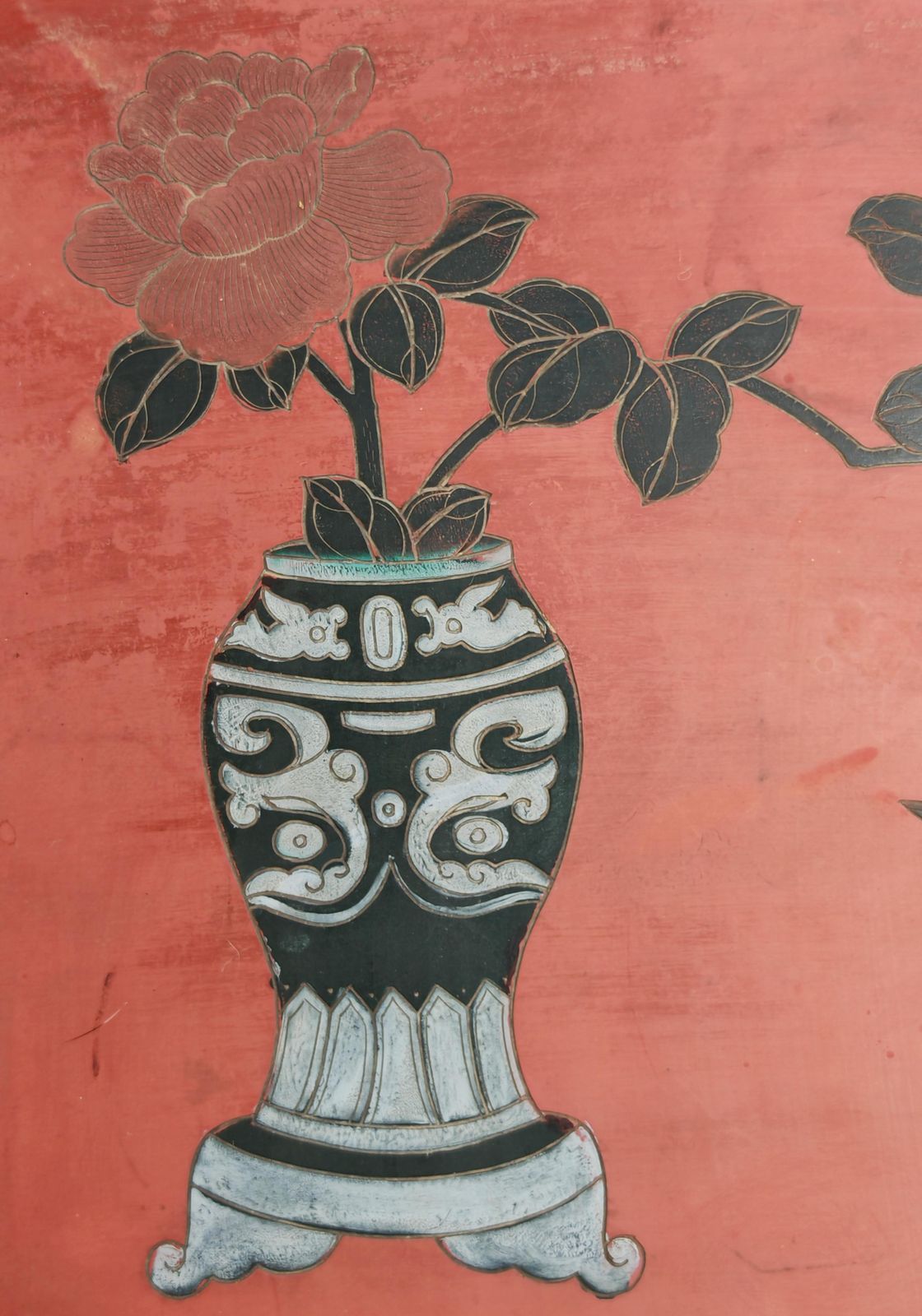 Antique Nightstands In Red Lacquer And Hand Painted Ornaments, China 1800s photo vinterior