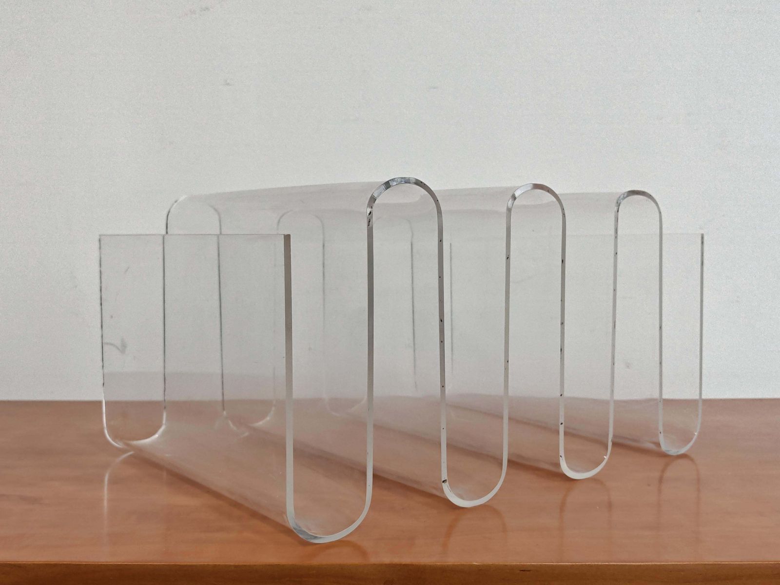 Mid Century Modern Sculptural Magazine Rack Done In Plexi, Italy 1970s photo for sale