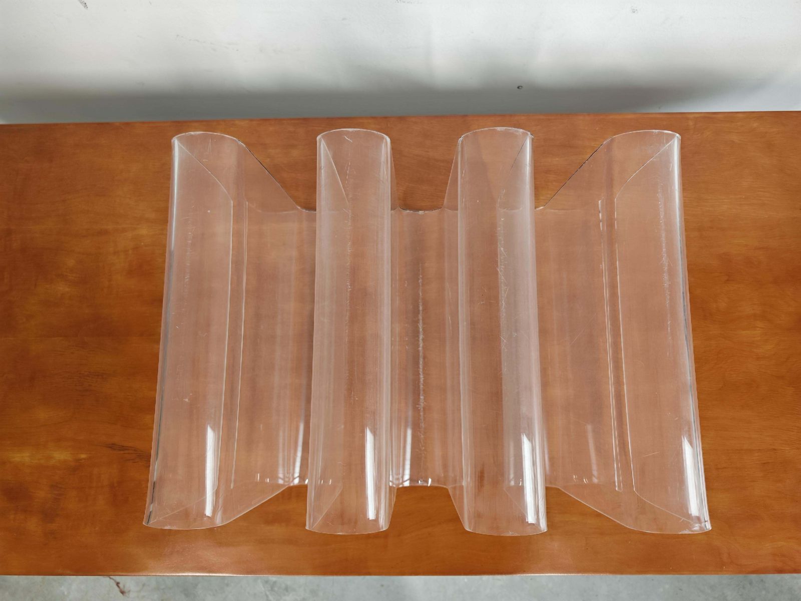 photo for sale Mid Century Modern Sculptural Magazine Rack Done In Plexi, Italy 1970s