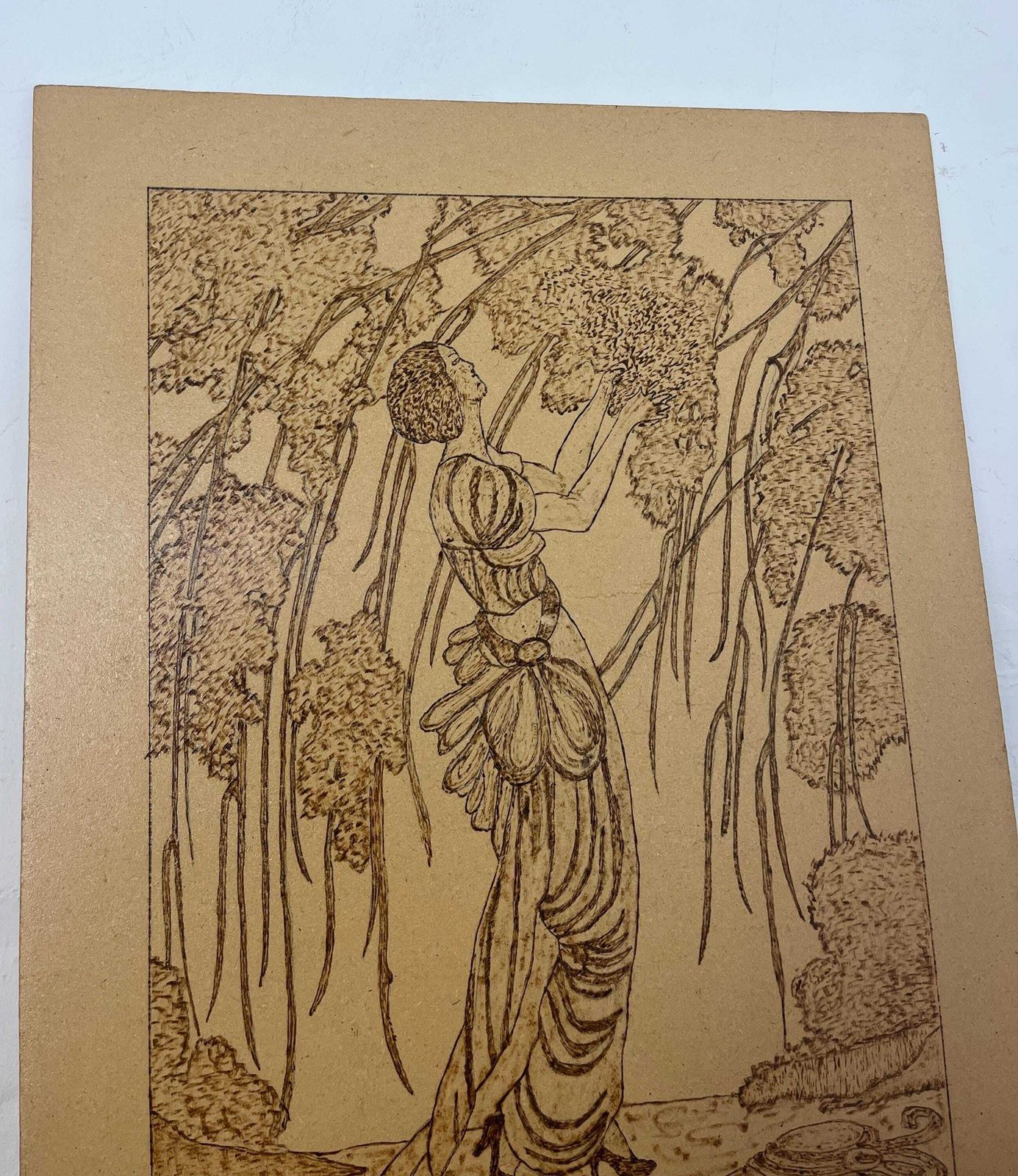 Vogue Pyrography Pokerwork, Vintage Art Picture, Fashion Design, Helen Dryden, Cherry Blossom, Wood Painting photo Art