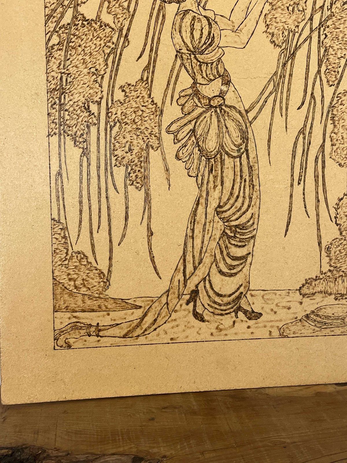 Vogue Pyrography Pokerwork, Vintage Art Picture, Fashion Design, Helen Dryden, Cherry Blossom, Wood Painting photo vinterior