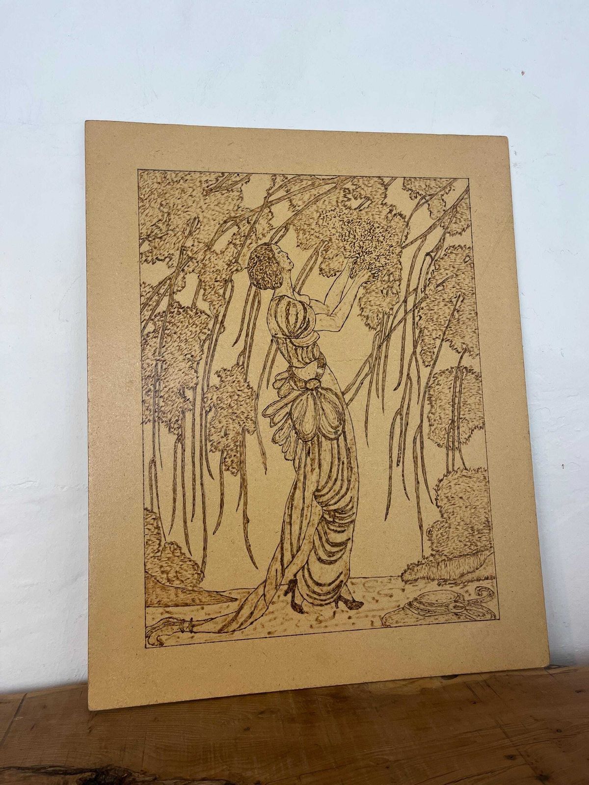 Vogue Pyrography Pokerwork, Vintage Art Picture, Fashion Design, Helen Dryden, Cherry Blossom, Wood Painting photo buy