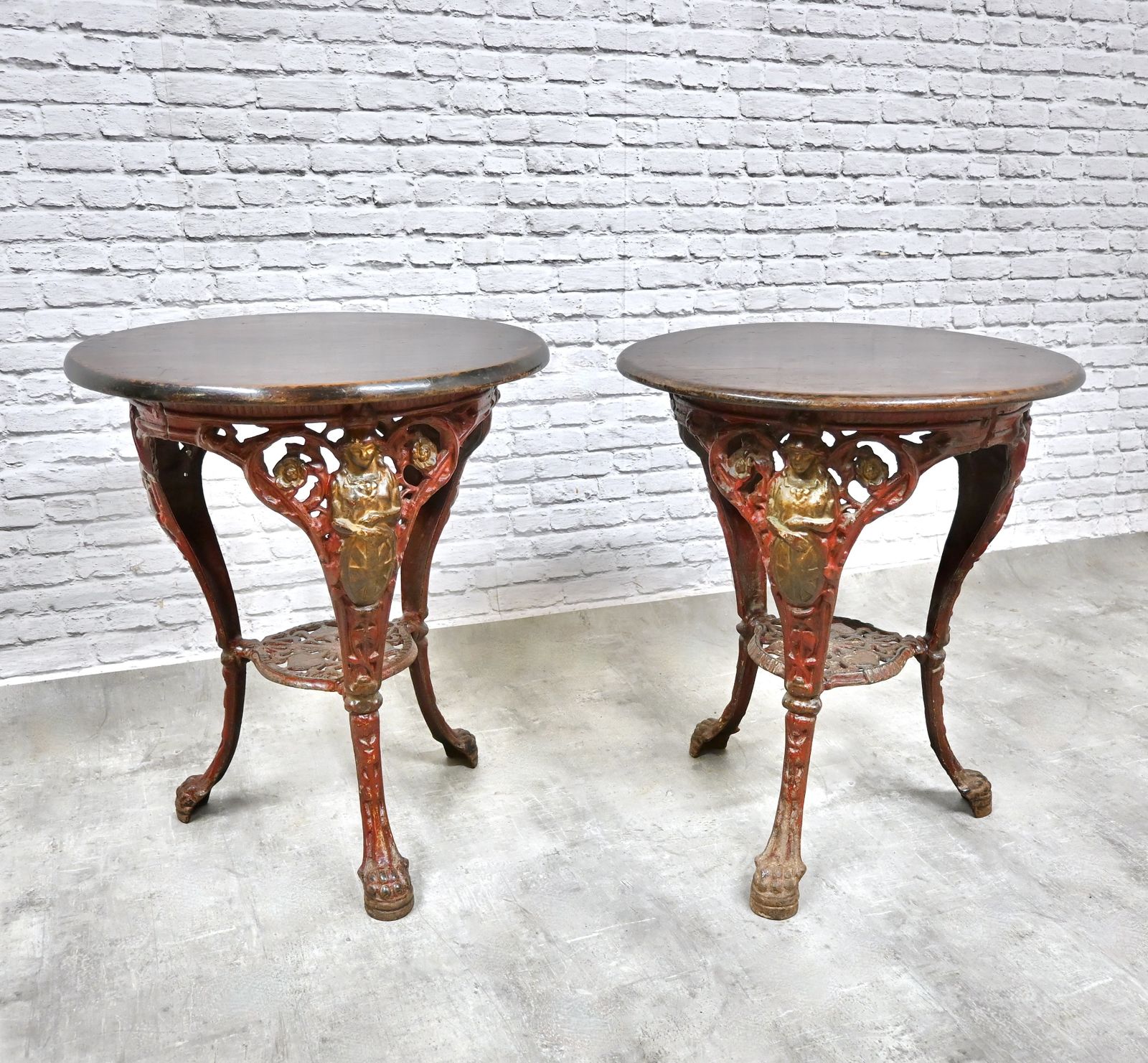 Anitique Pair Of Cast Iron 'Britannia' Pub Tables