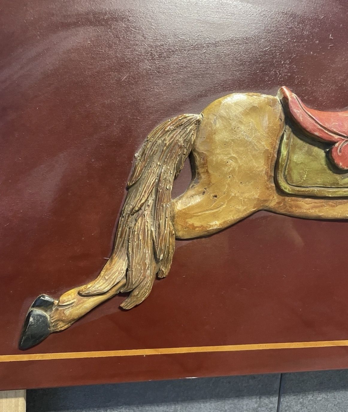 Vintage Hand Carved Carousel Horse Children’s Headboard – Painted Wood, C. Mid 20th Century photo furniture