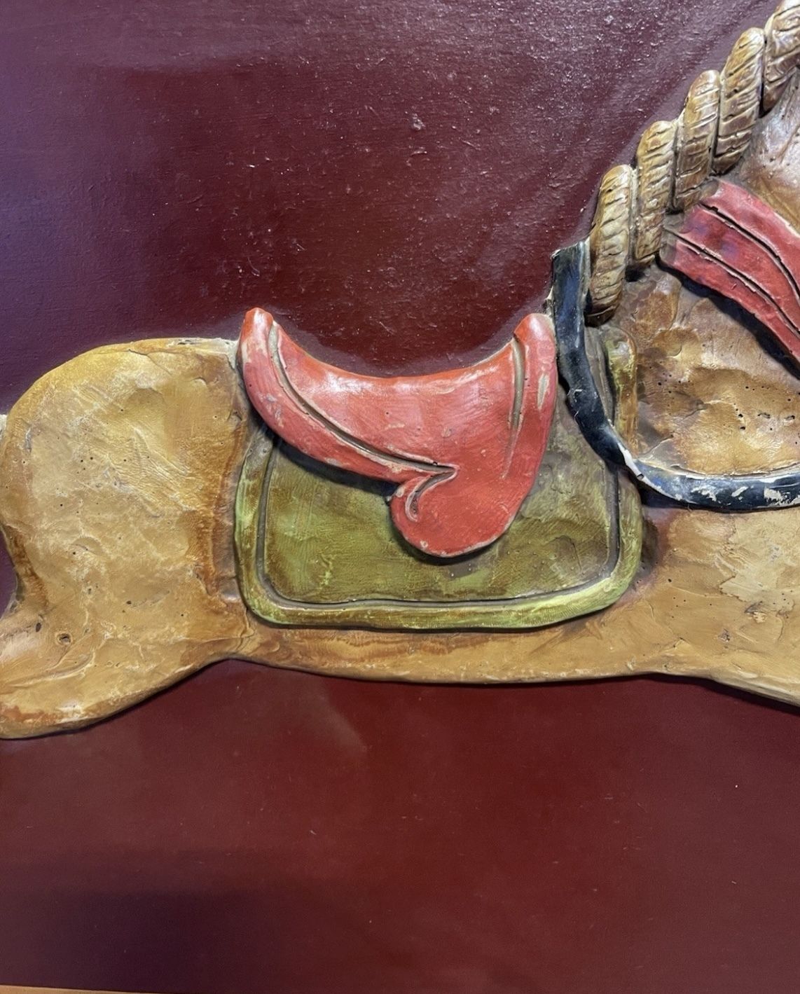 Vintage Hand Carved Carousel Horse Children’s Headboard – Painted Wood, C. Mid 20th Century photo for sale