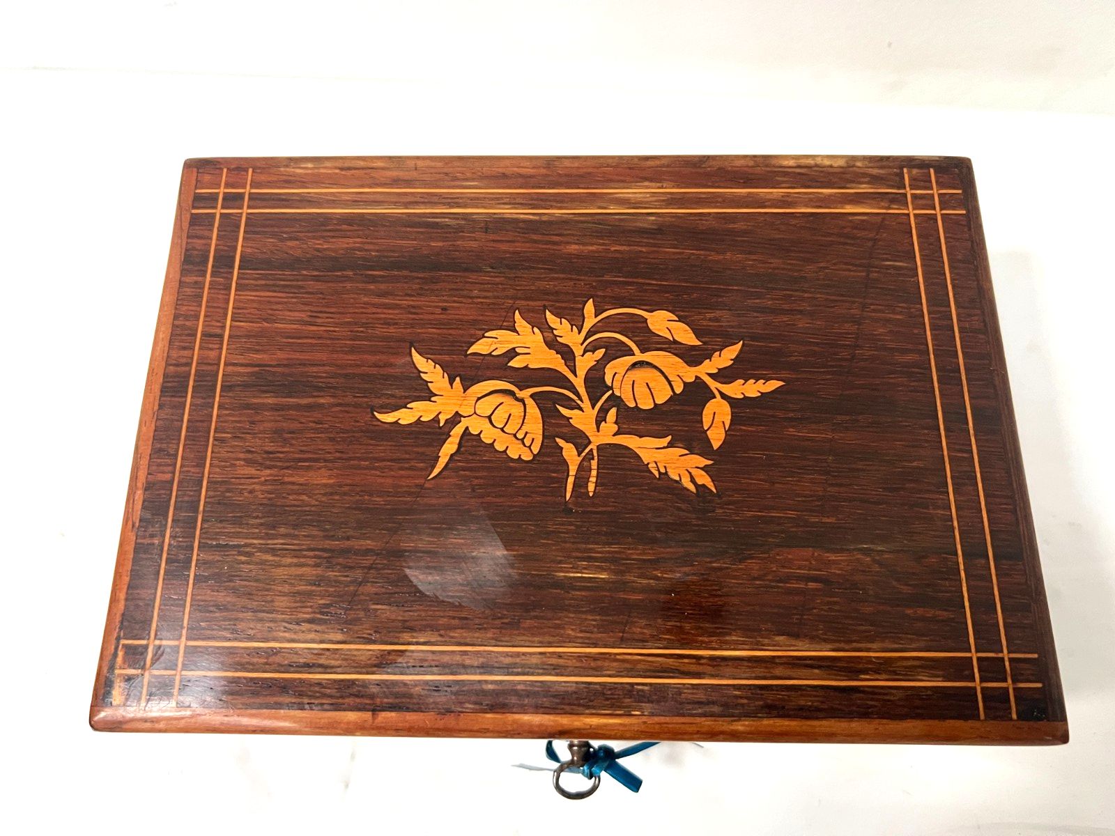 Napoleon III Mahogany And Light Wood Inlay Jewelry Box 20th Century photo for sale