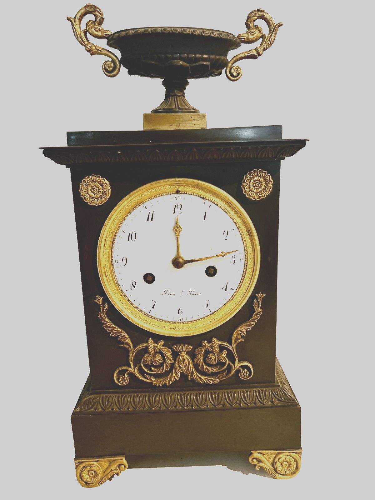 19th Century Empire Style Green Patina Bronze Clock