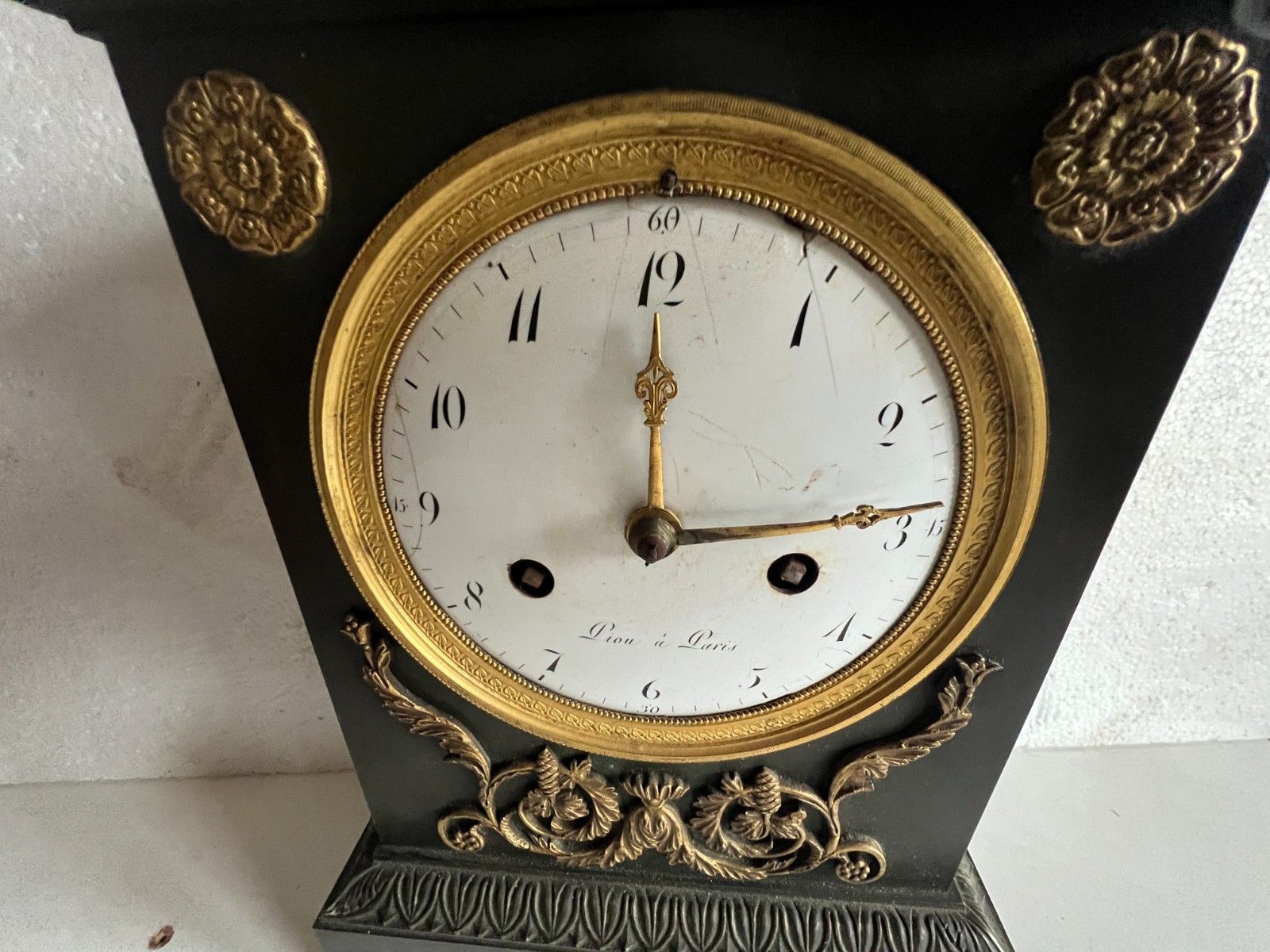 photo furniture 19th Century Empire Style Green Patina Bronze Clock
