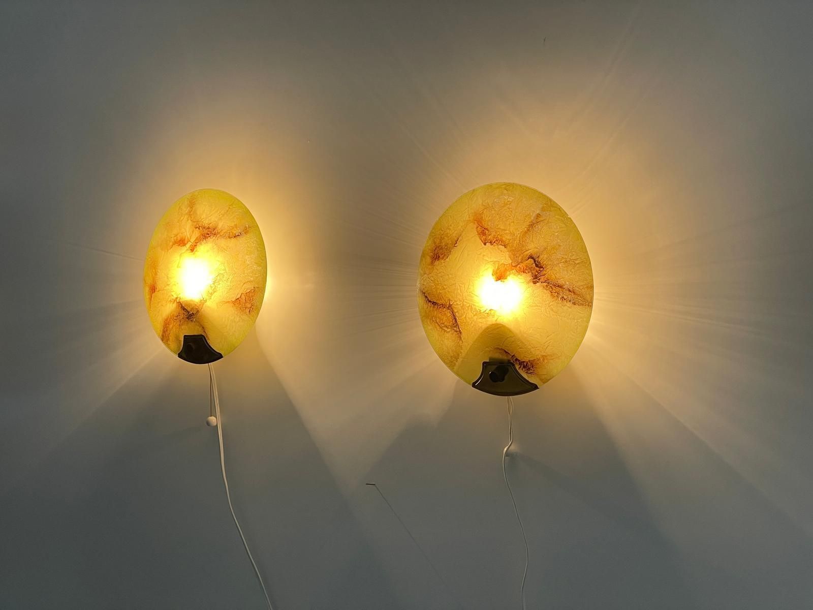 Mid Century Round Green Glass & Brass Pair Of Sconces, 1950s, Germany photo buy