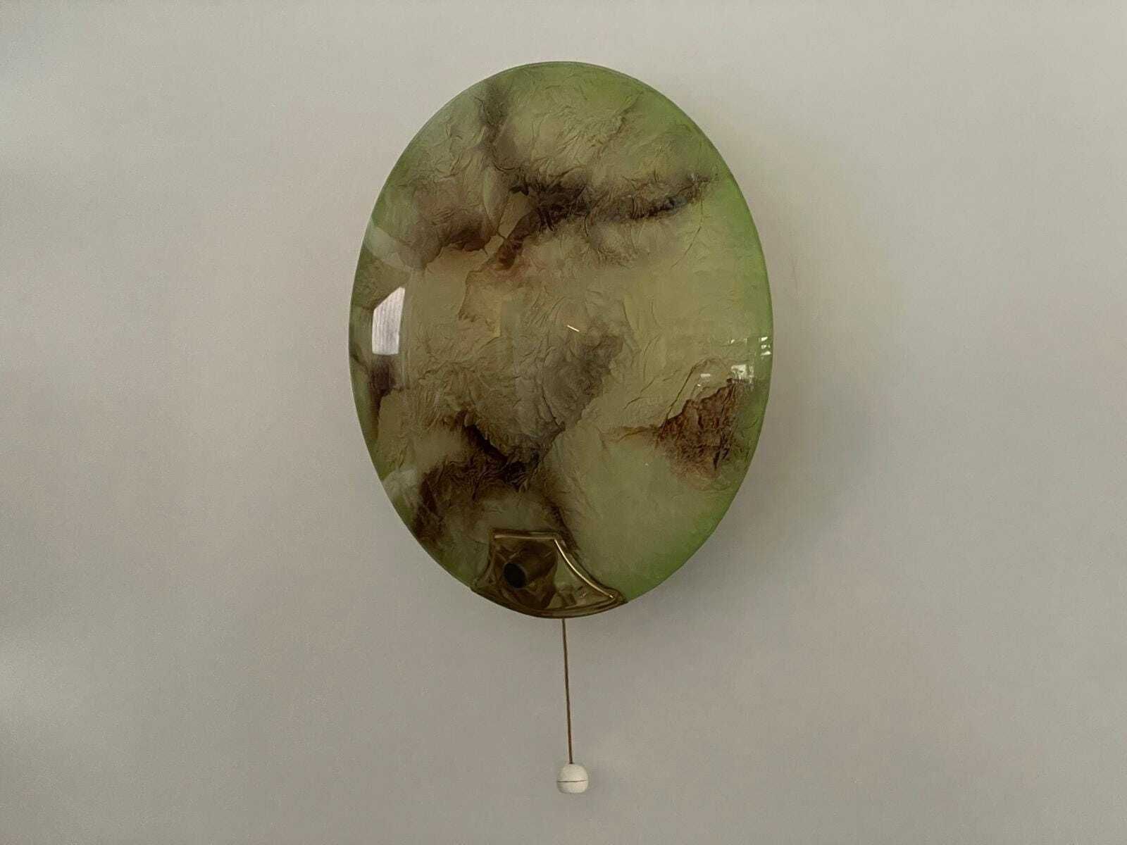 photo buy Mid Century Round Green Glass & Brass Pair Of Sconces, 1950s, Germany