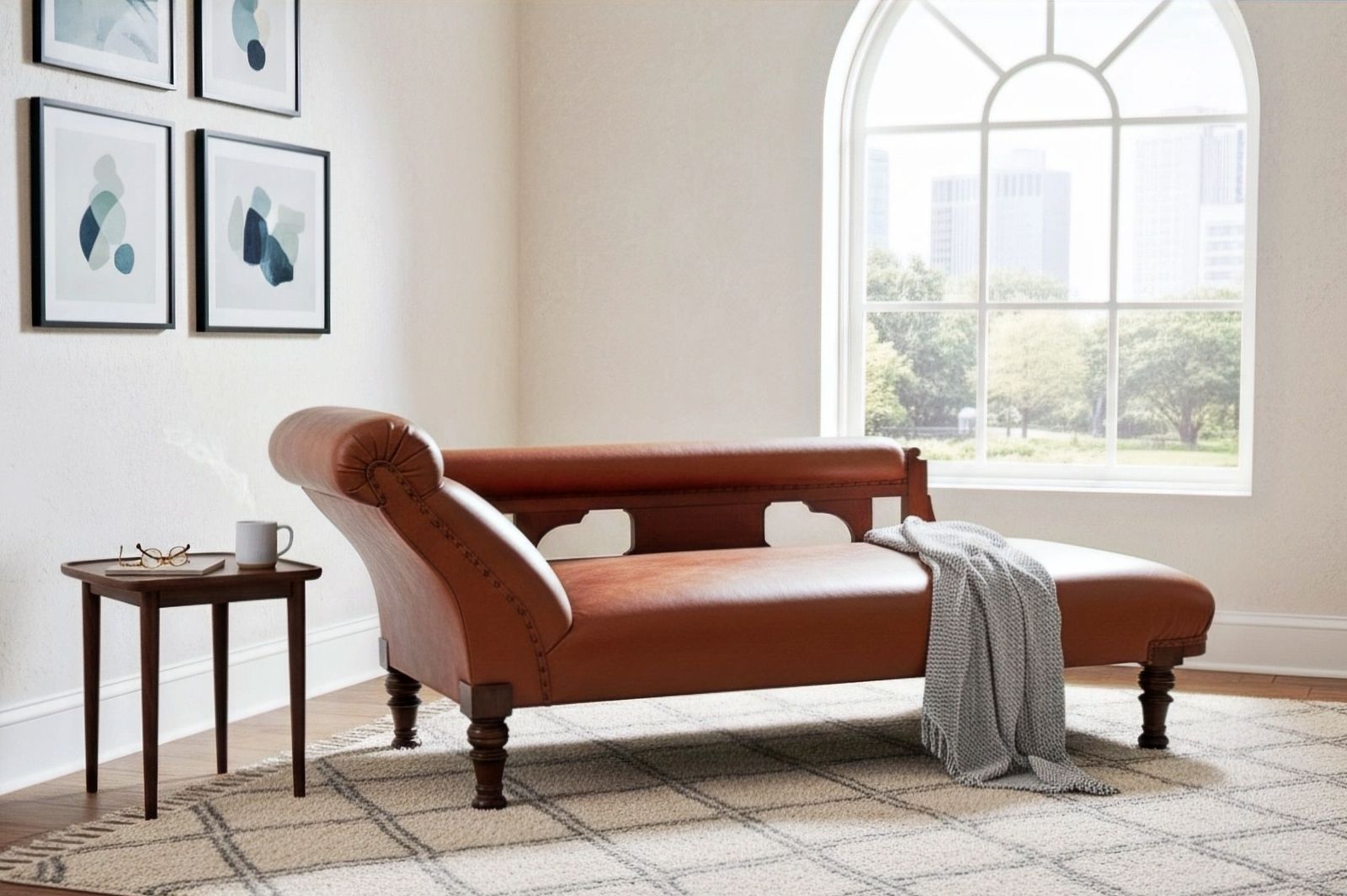 photo for sale Victorian Style Cigar / Brown Genuine Leather Chaise/ Day Bed