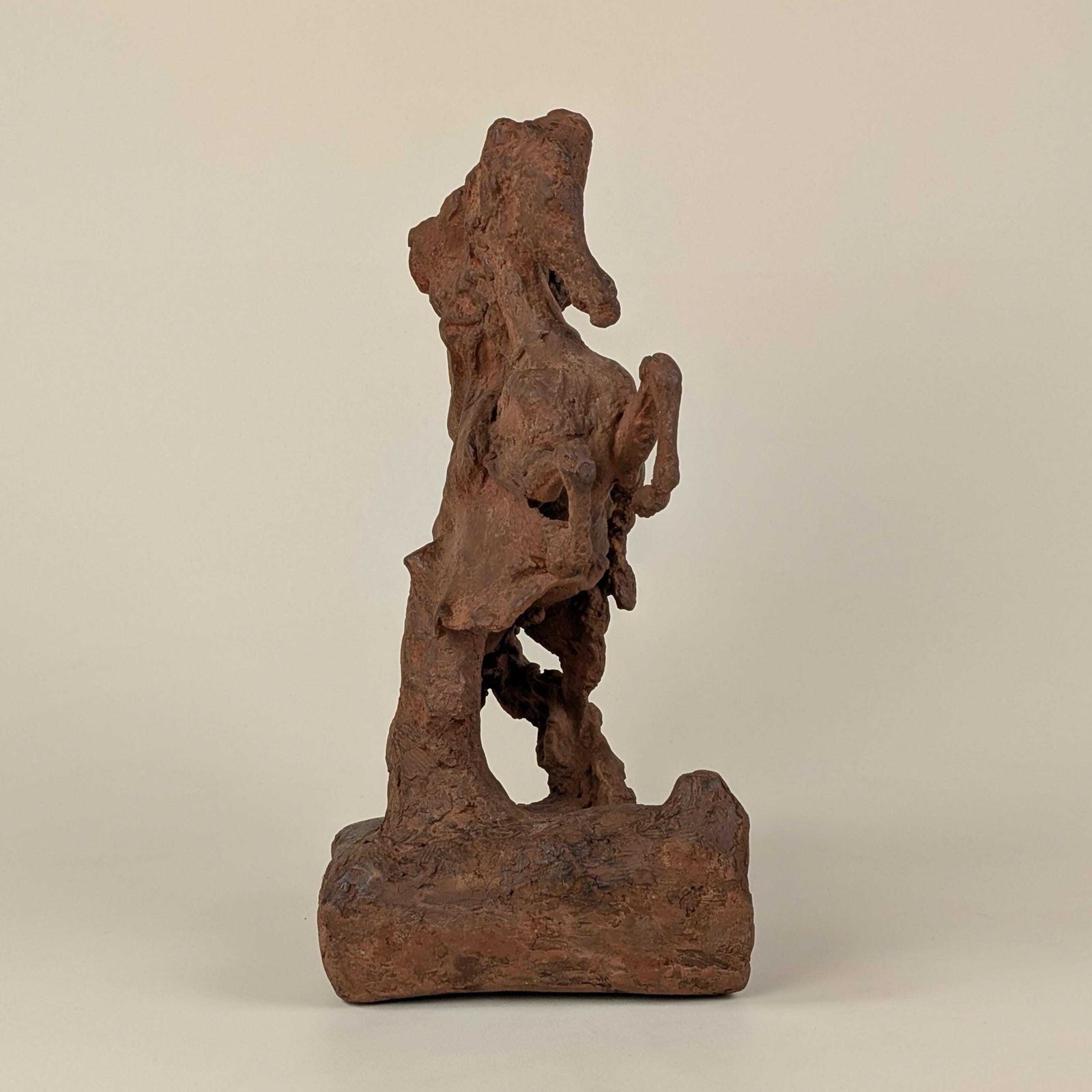 photo for sale Antique French Terracotta Equestrian Warrior Sculpture: Rearing Horse Clay Statue Baroque Style