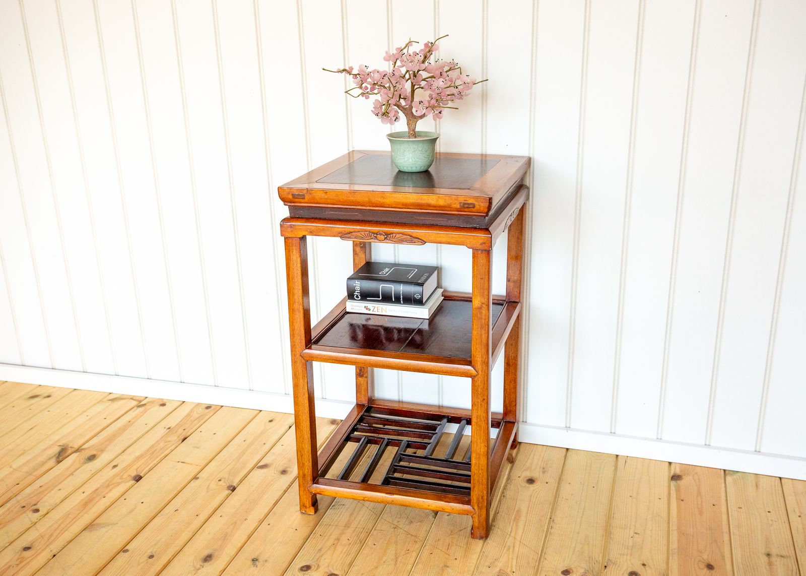 Chinese Tiered Lamp Side Table Antique Qing Dynasty Fretwork Two Tone Blonde Red Scholars Tea Tabl.E 1890 Geometric Blood Ju Yumu Jumu Elm Jiangsu