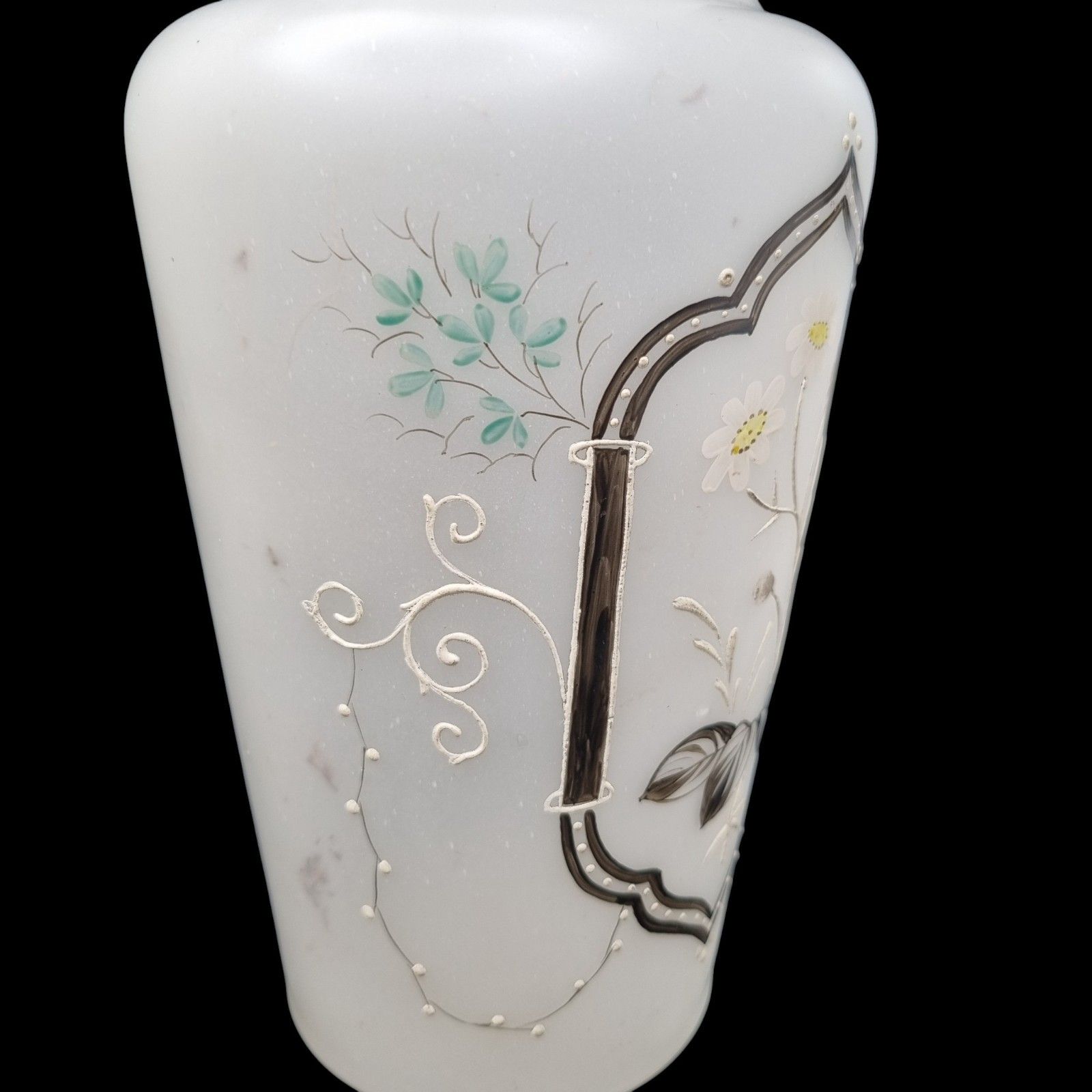 Victorian Opaline Vase Pair Of Hand Painted Decorative Frosted Art Glass photo buy