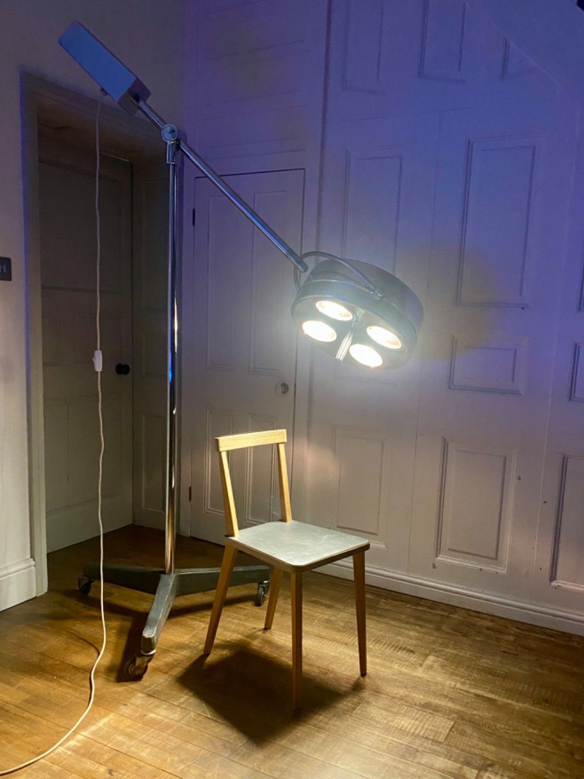 photo furniture Super Cool Mid Century Chrome Aluminium Operating Theatre Floor Lamp Boom Light.