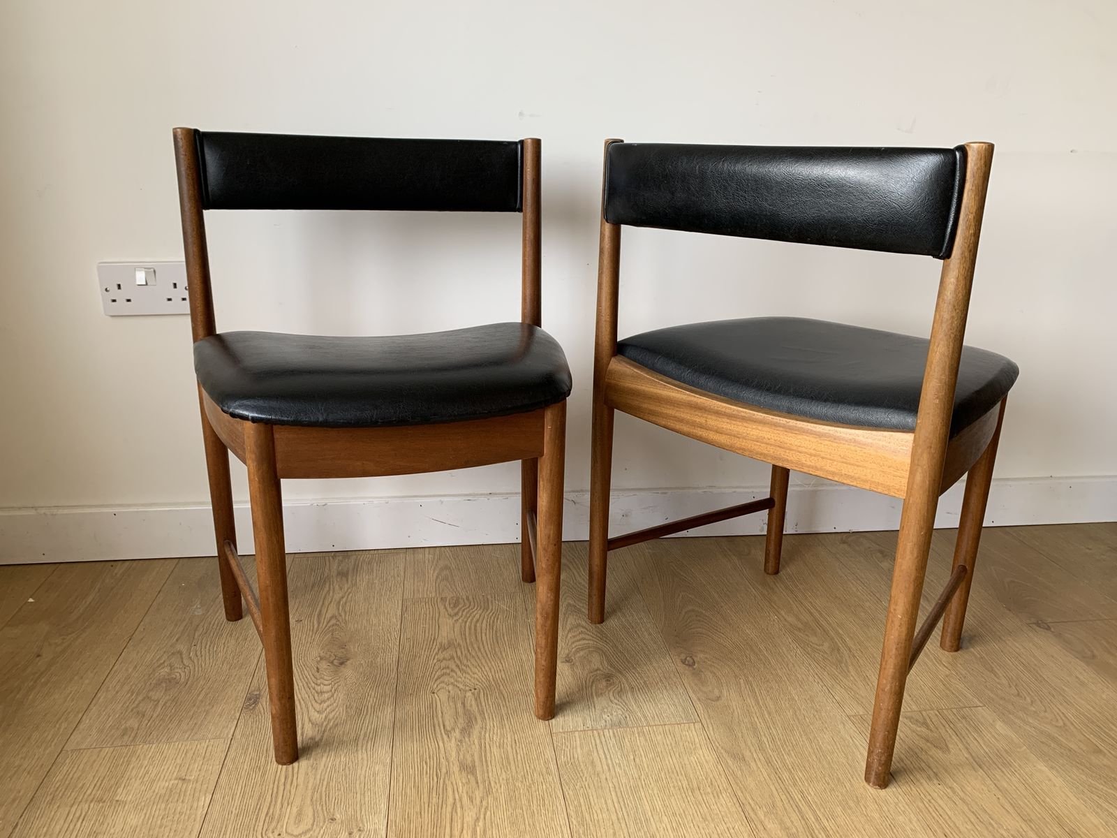 Pair Of McIntosh Space Saver Dining Chairs Covered In Original Black Vinyl (Model 9893) photo furniture
