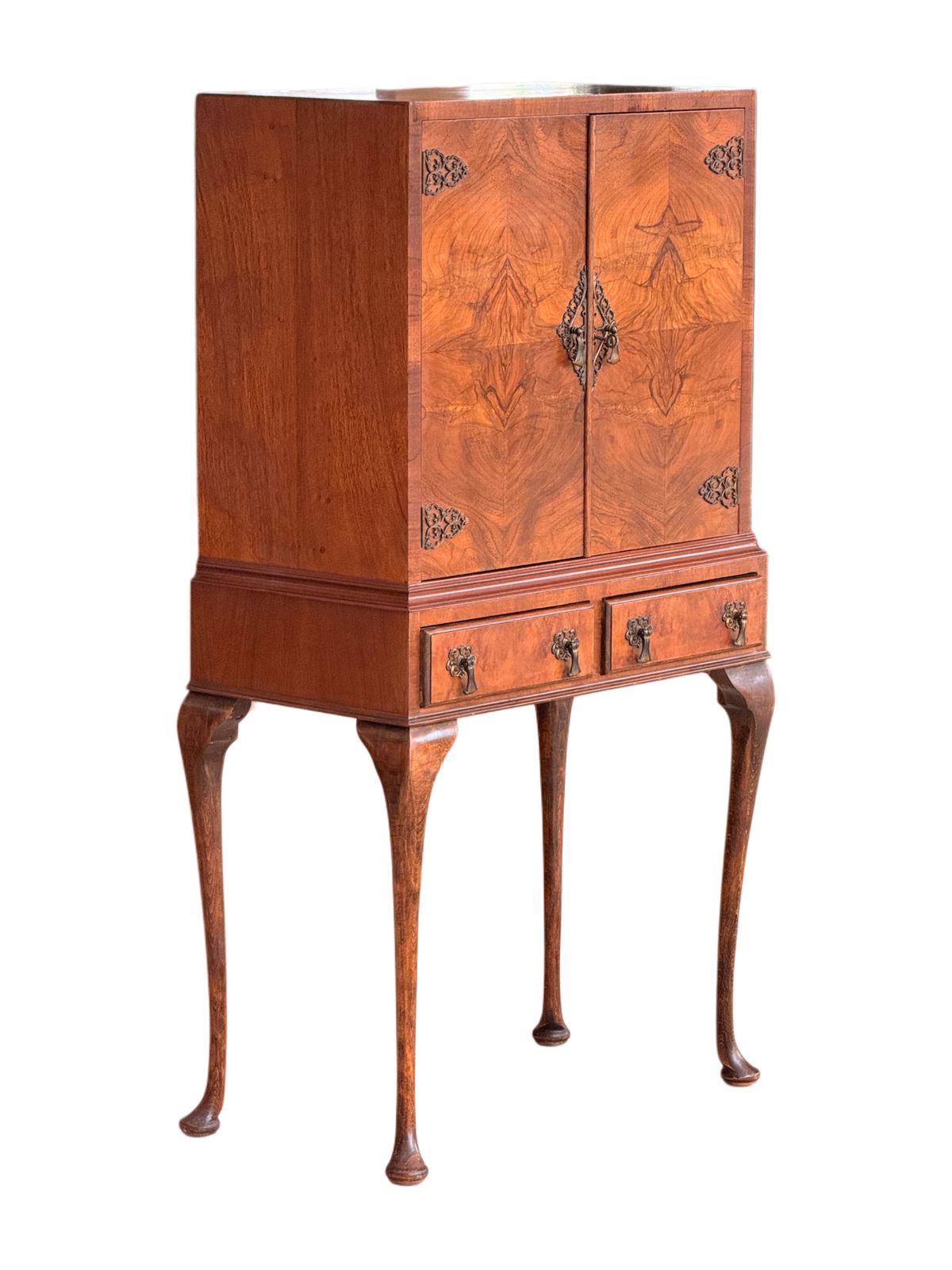 Vintage French Louis XV Rococo Style Burr Walnut Brass Drinks Cabinet On Stand photo vintage