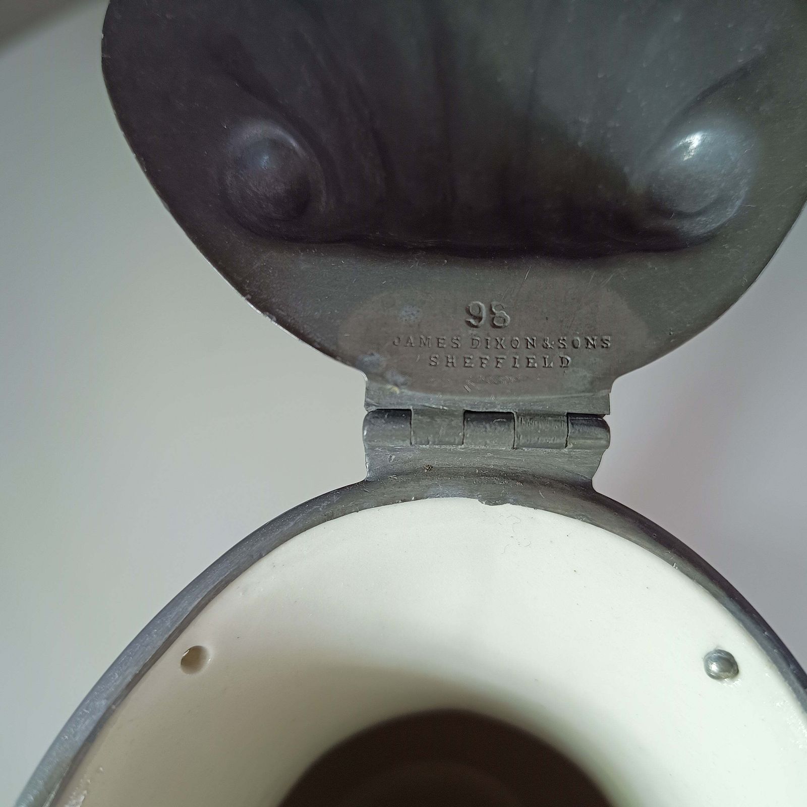 Victorian Staffordshire “Tyrol” Relief‑Moulded Jug, Brownfield Stoneware, J. Dixon Pewter Lid photo 125.0