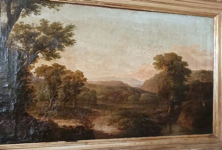 Ntique Painting On Canvas Depicting A Bucolic Landscape photo Art