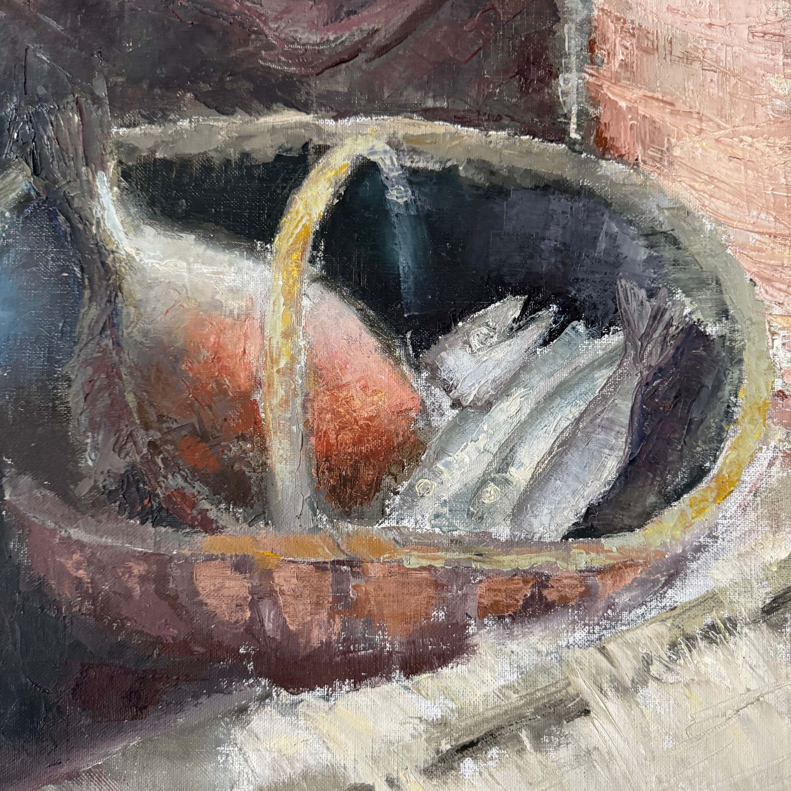 Arrangement In Earth Tones. Vintage Swedish Still Life Oil Painting. photo furniture