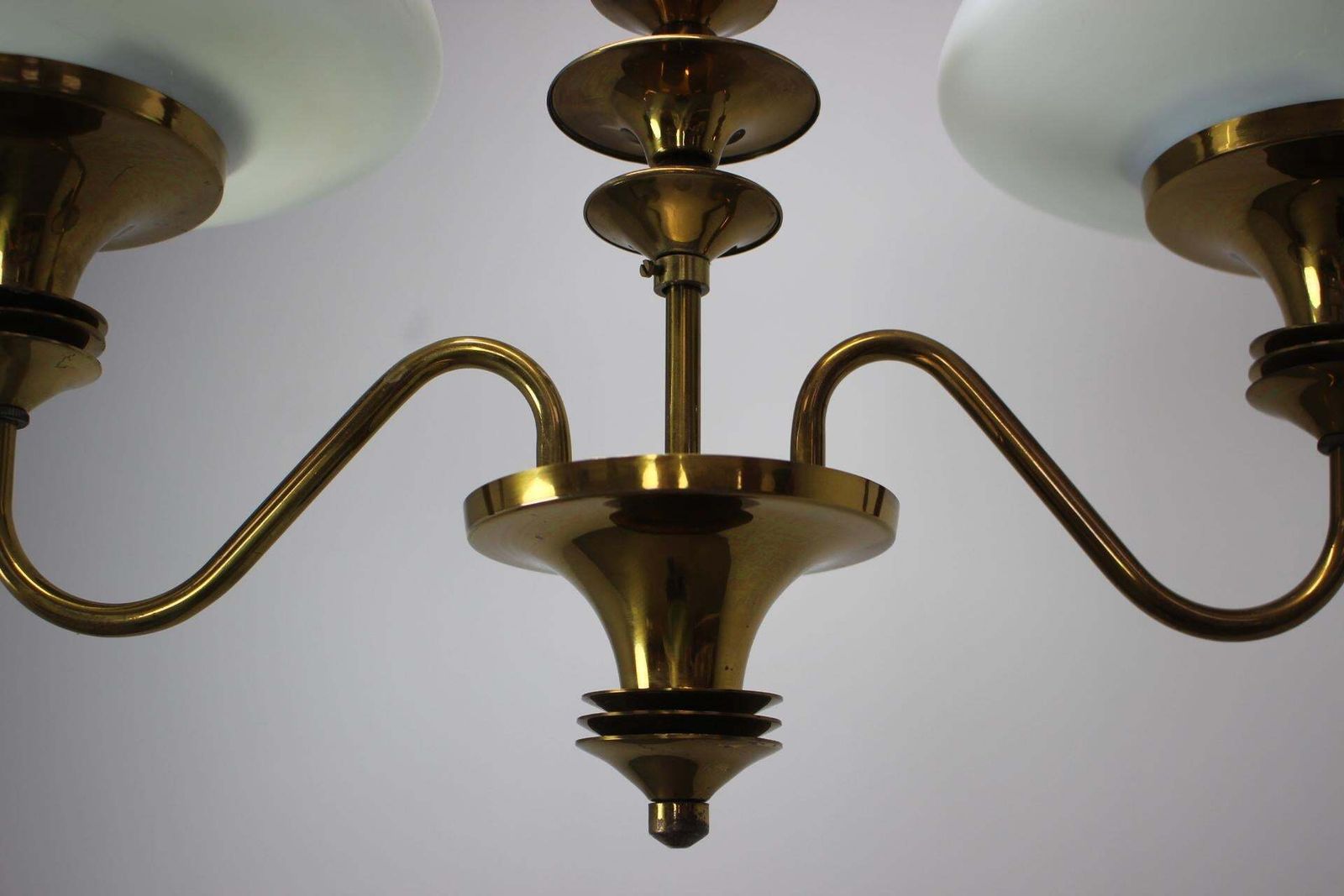 Mid Century Brass Chandelier, Czechoslovakia, 1970s, Made In Jablonec Glasswork photo vinterior