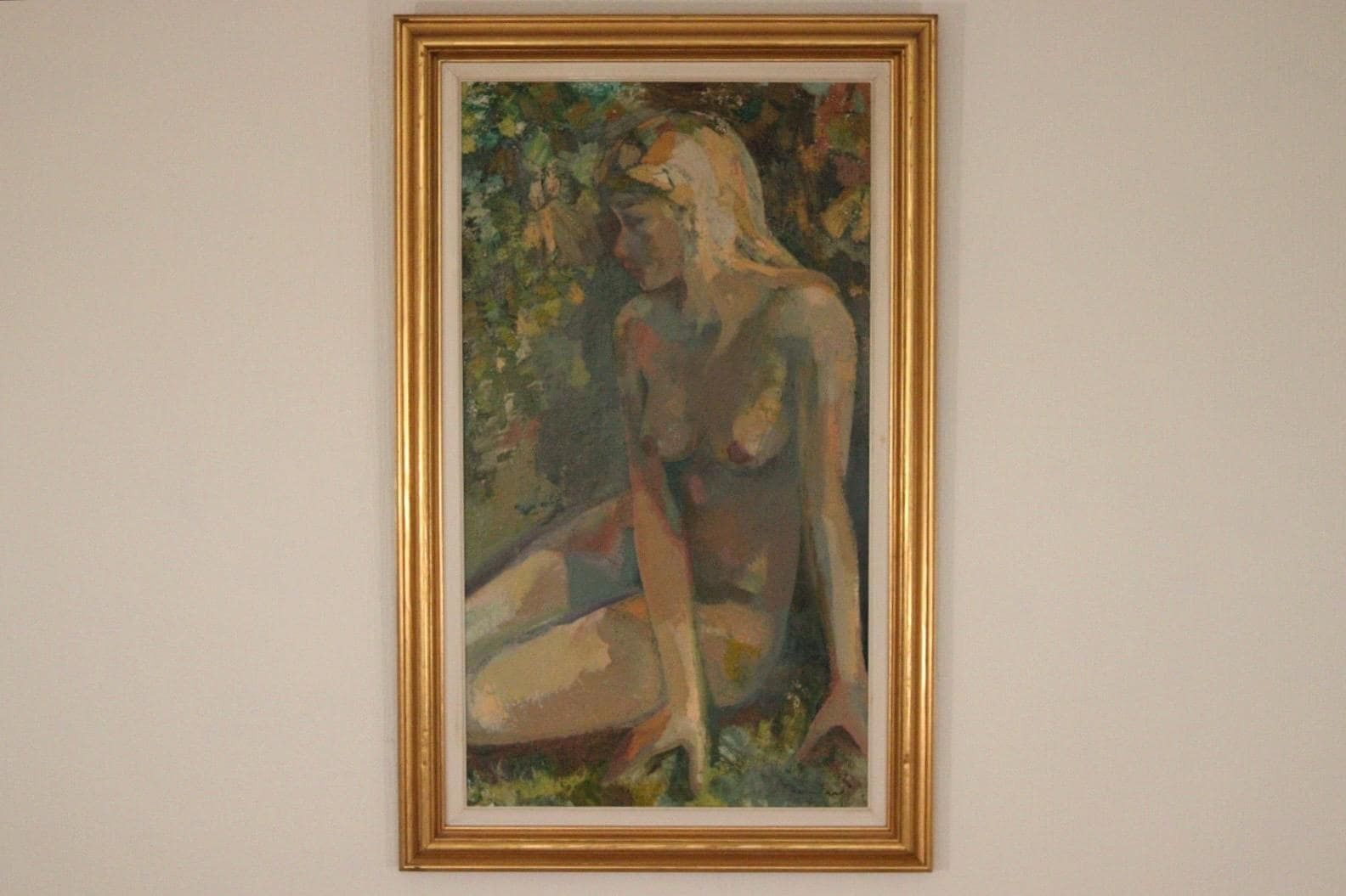 photo for sale Original Danish Oil On Canvas – “Seated Woman” By Bernhard Petersen (1911–1988) – Signed & Framed – 94 × 59 Cm (37.0" × 23.2")