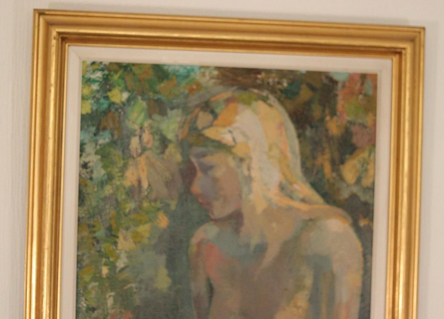 photo vintage Original Danish Oil On Canvas – “Seated Woman” By Bernhard Petersen (1911–1988) – Signed & Framed – 94 × 59 Cm (37.0" × 23.2")