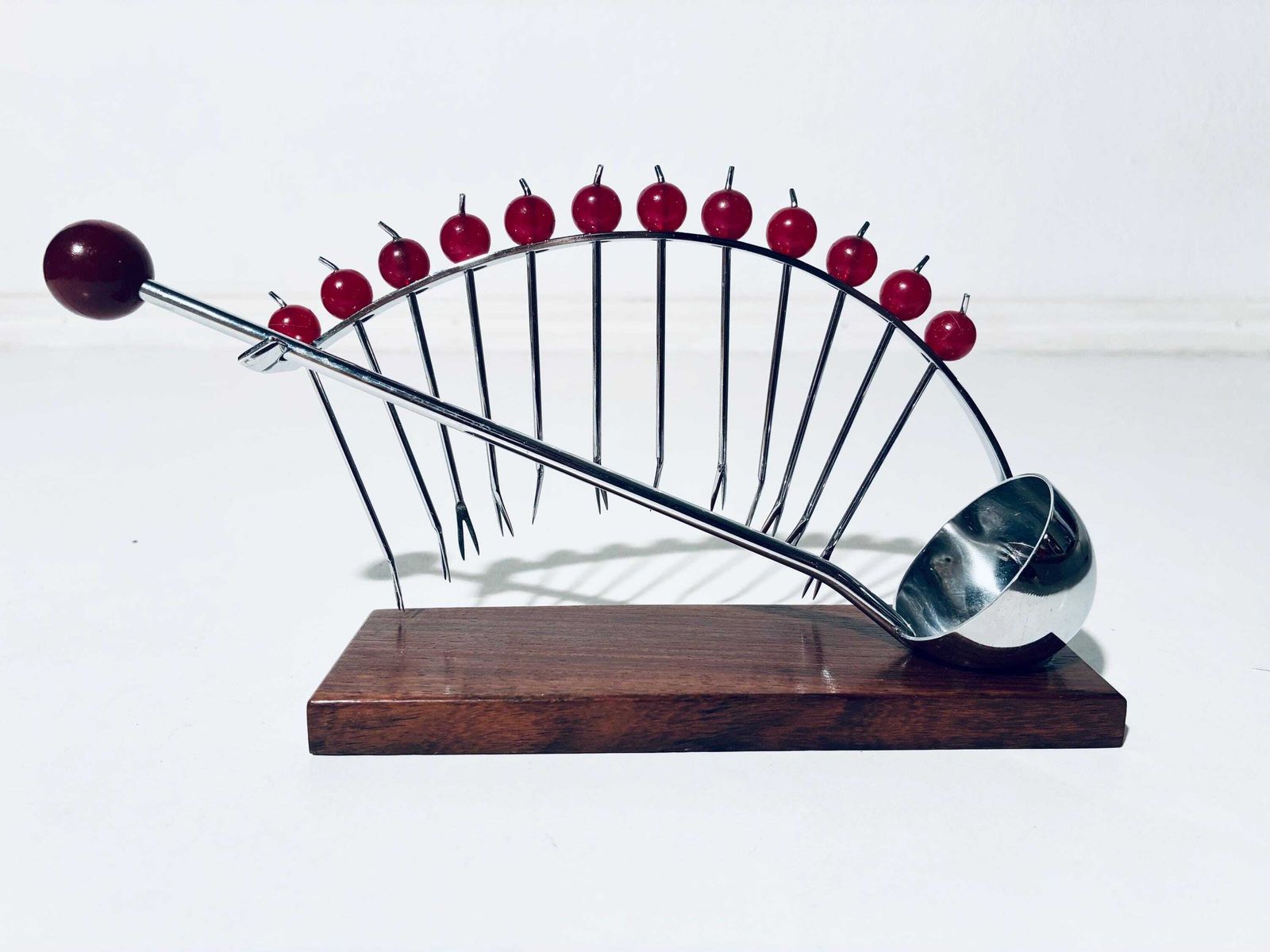 Art Deco French Cherry Design Ebony Wood Punch Bowl Cocktail 12 Forks Holder Set With Spoon photo furniture