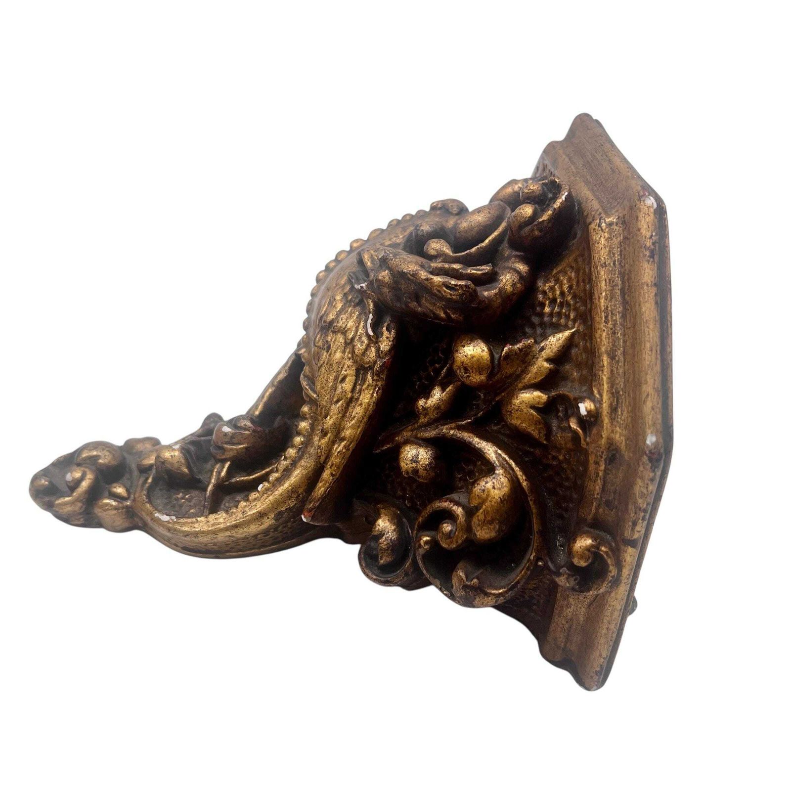 Antique Gilt Plaster Dragon Plinth Bracket Mythical Beast Floral Decoration Home Decor Country House Decor photo for sale