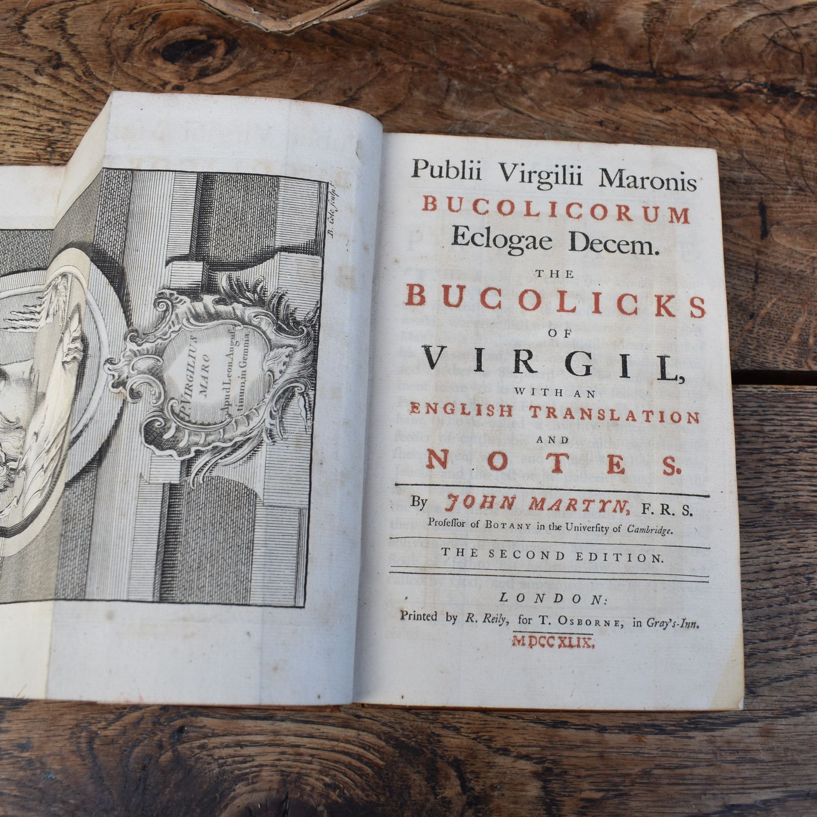Antique 1749 The Bucolicks Of Virgil By John Martyn Owned By Cecil D. Wray Book photo for sale