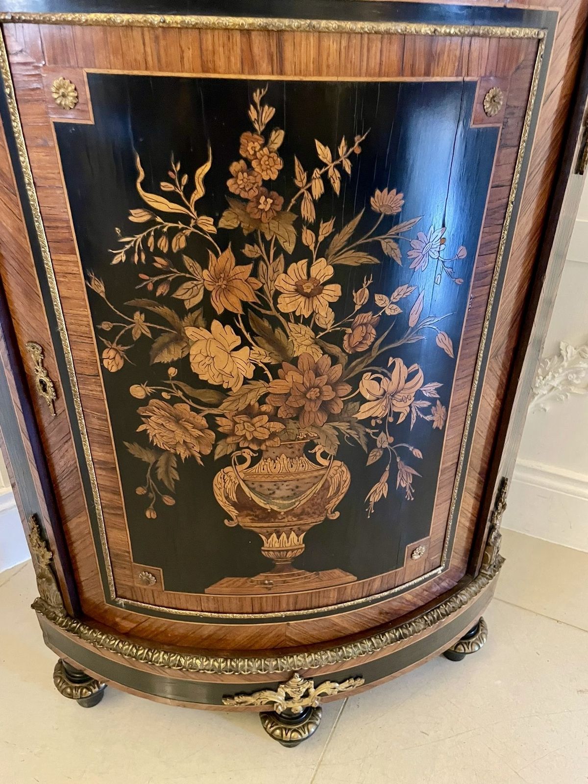 Antique French Louis XVI Style Marquetry Corner Cabinet With Marble Top photo vintage