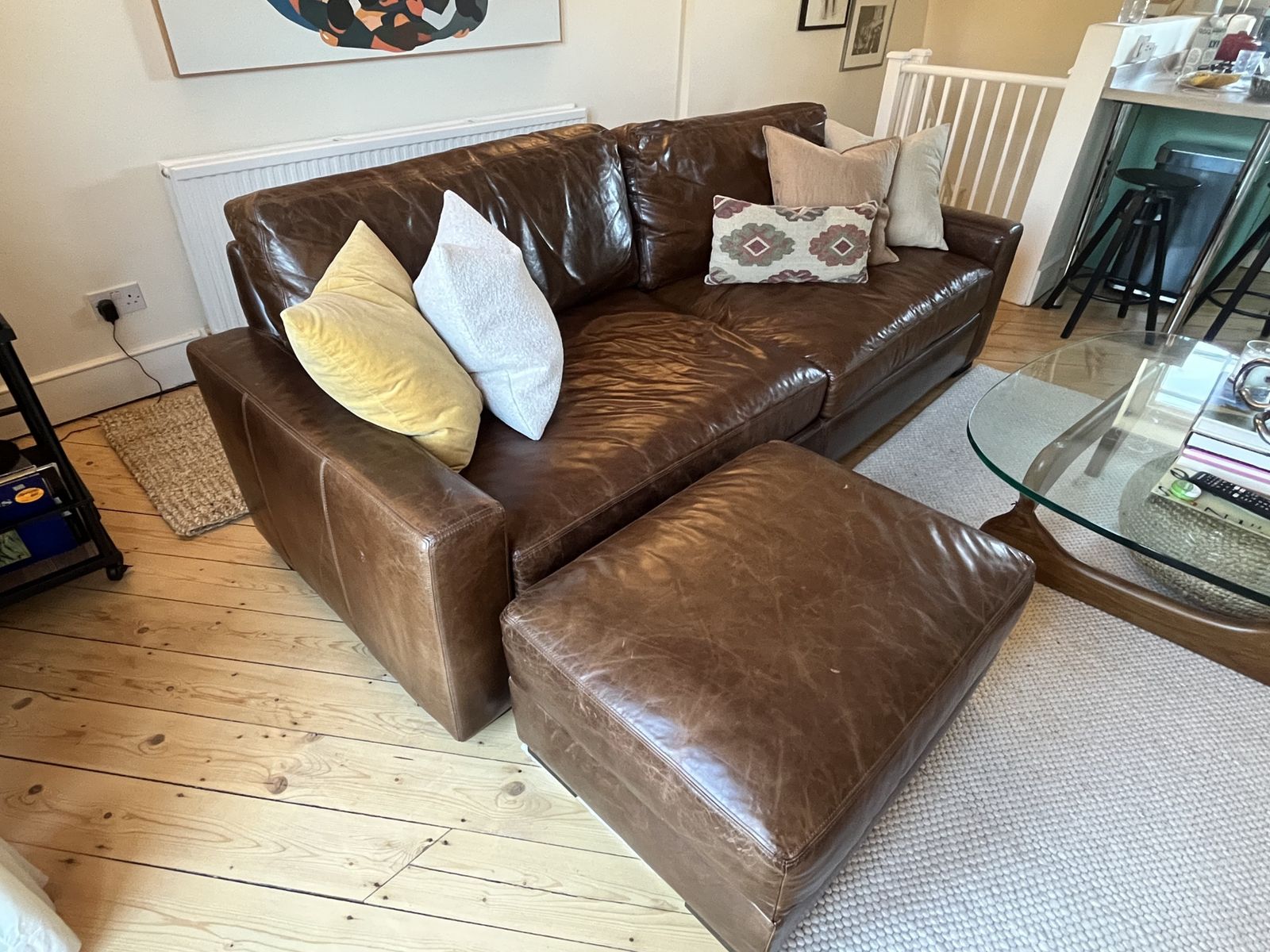 Restoration Hardware Maxwell Sofa 8' Cocoa Leather photo for sale